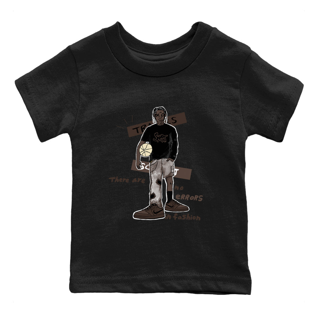 1s Travis Scott Velvet Brown shirts to match jordans No Errors In Fashion best t shirts to wear with jordans Travis Scott x Air Jordan 1 Low OG Velvet Brown match shoes to clothes SNRT Sneaker Tees Youth Baby Black 2 tee