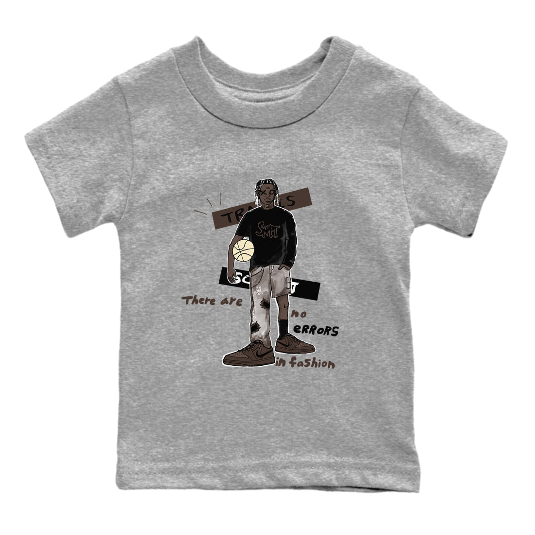 1s Travis Scott Velvet Brown shirts to match jordans No Errors In Fashion best t shirts to wear with jordans Travis Scott x Air Jordan 1 Low OG Velvet Brown match shoes to clothes SNRT Sneaker Tees Youth Baby Heather Grey 2 tee