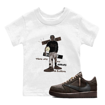 1s Travis Scott Velvet Brown shirts to match jordans No Errors In Fashion best t shirts to wear with jordans Travis Scott x Air Jordan 1 Low OG Velvet Brown match shoes to clothes SNRT Sneaker Tees Youth Baby White 1 tee