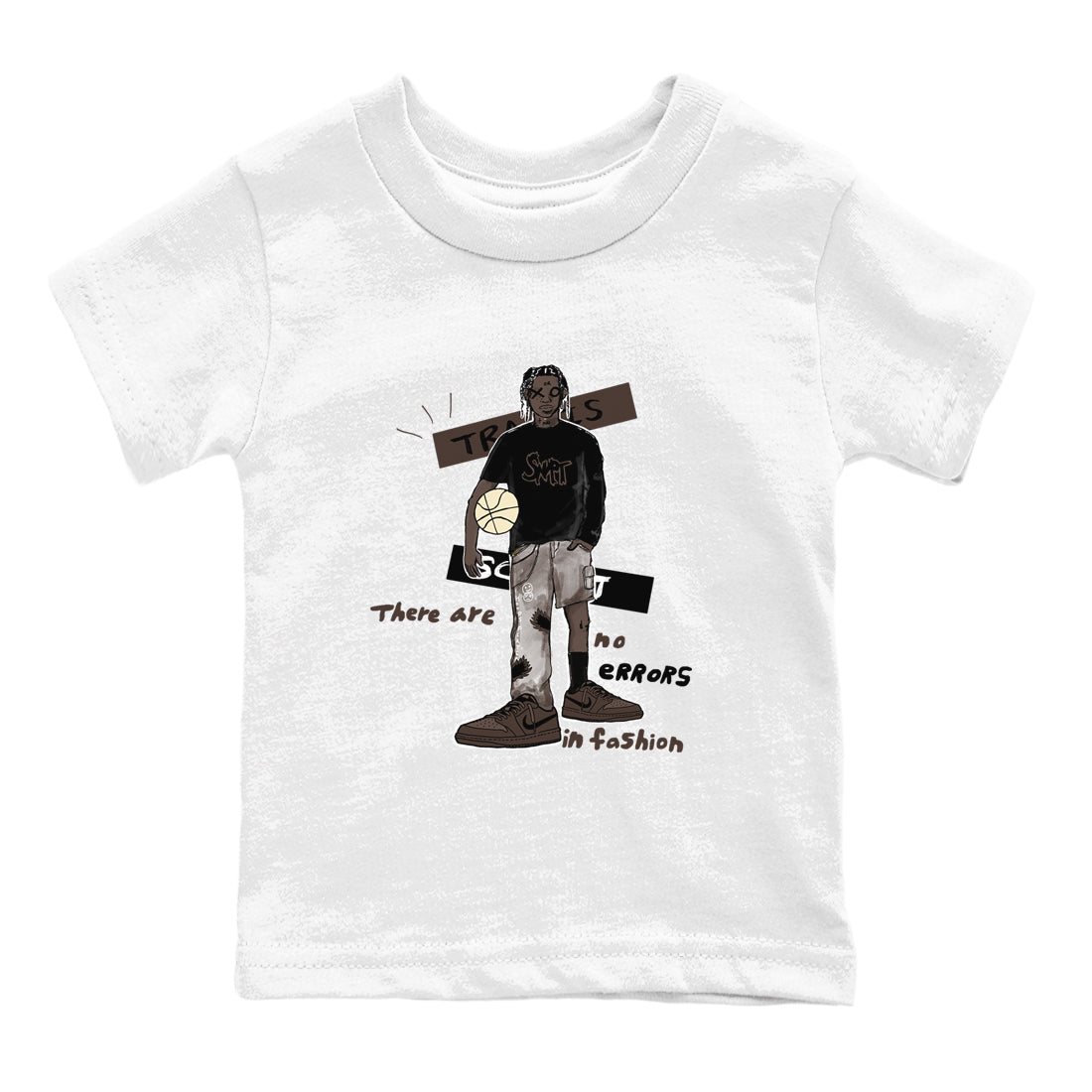 1s Travis Scott Velvet Brown shirts to match jordans No Errors In Fashion best t shirts to wear with jordans Travis Scott x Air Jordan 1 Low OG Velvet Brown match shoes to clothes SNRT Sneaker Tees Youth Baby White 2 tee