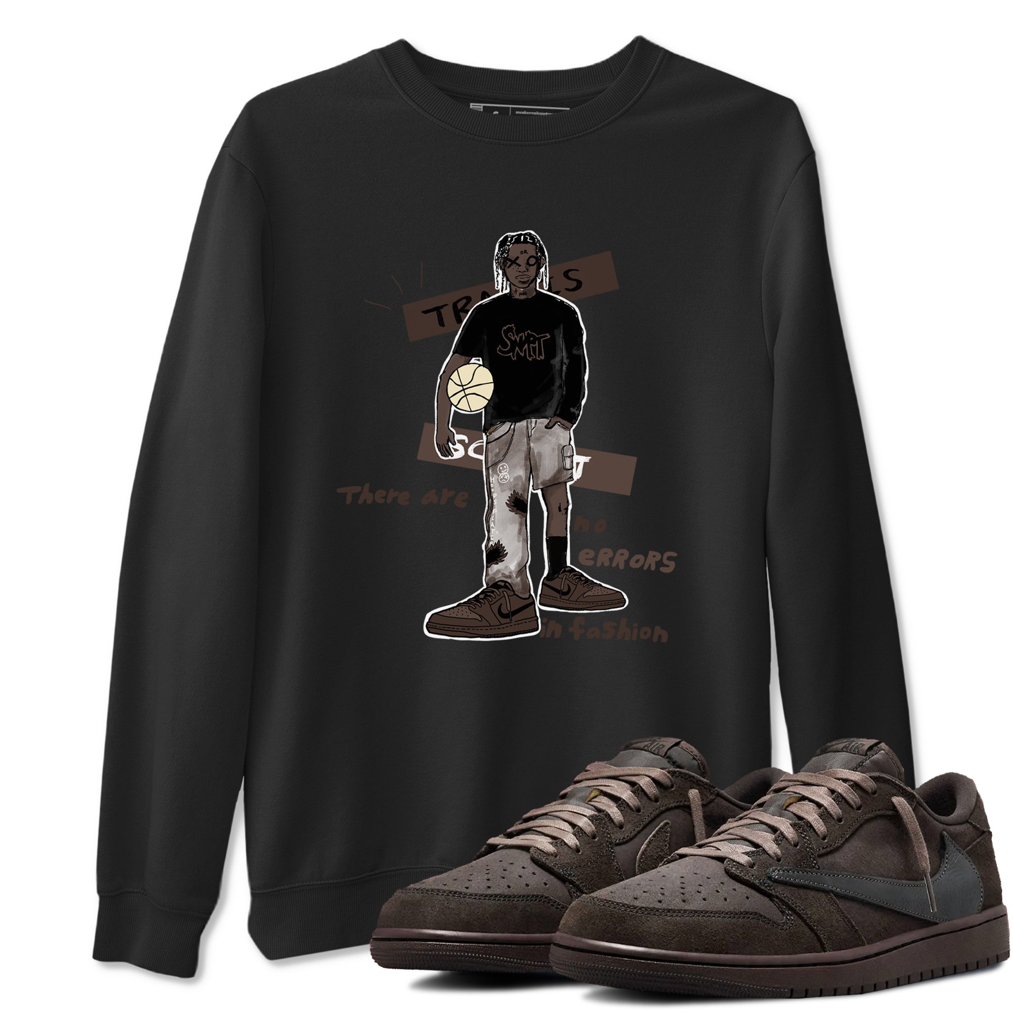 1s Travis Scott Velvet Brown shirts to match jordans No Errors In Fashion best t shirts to wear with jordans Travis Scott x Air Jordan 1 Low OG Velvet Brown match shoes to clothes SNRT Sneaker Tees unisex cotton Black 1 shirts