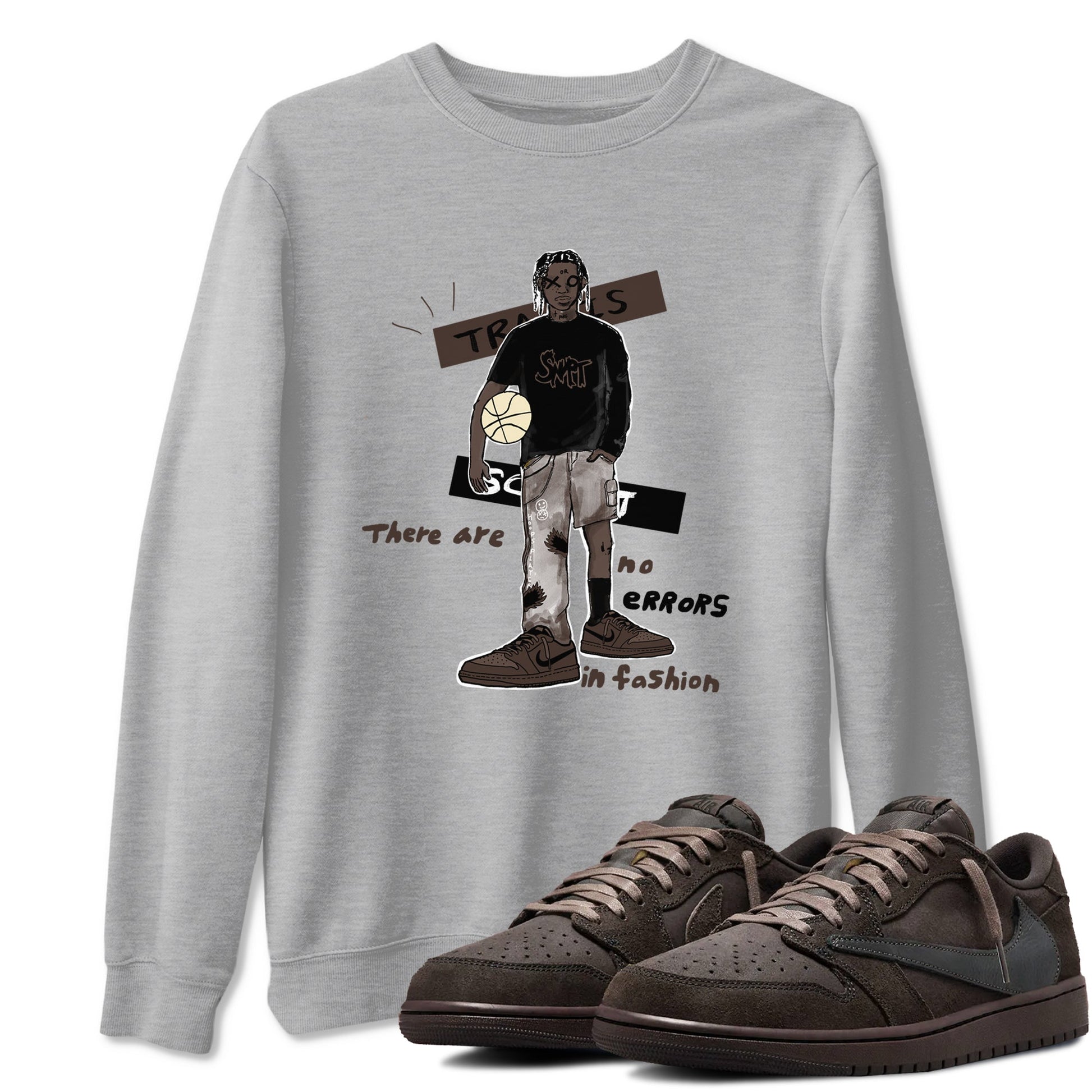 1s Travis Scott Velvet Brown shirts to match jordans No Errors In Fashion best t shirts to wear with jordans Travis Scott x Air Jordan 1 Low OG Velvet Brown match shoes to clothes SNRT Sneaker Tees unisex cotton Heather Grey 1 shirts
