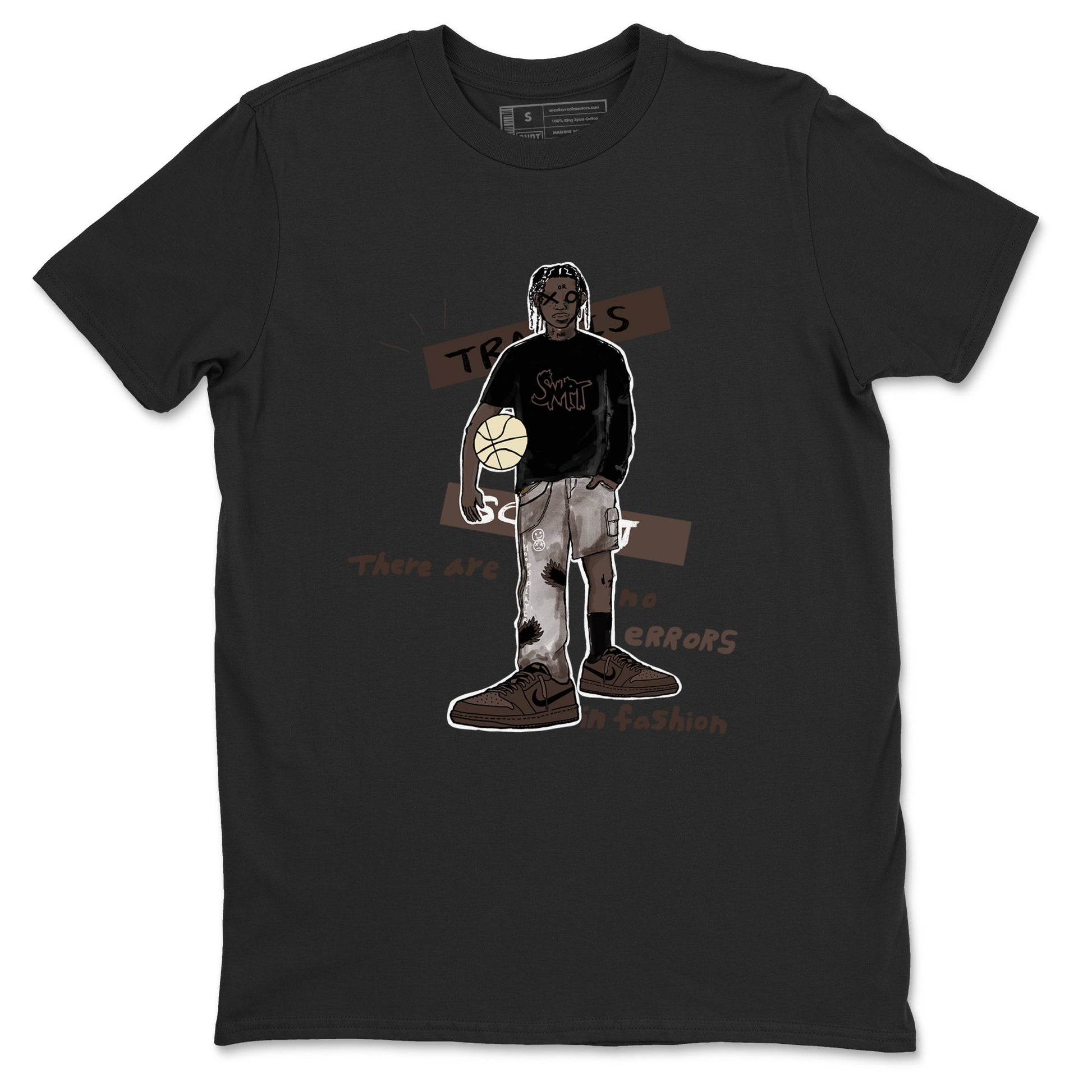 1s Travis Scott Velvet Brown shirts to match jordans No Errors In Fashion best t shirts to wear with jordans Travis Scott x Air Jordan 1 Low OG Velvet Brown match shoes to clothes SNRT Sneaker Tees unisex cotton Black 2 shirts