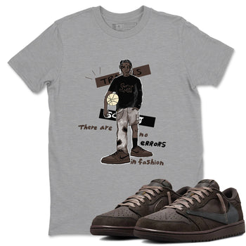1s Travis Scott Velvet Brown shirts to match jordans No Errors In Fashion best t shirts to wear with jordans Travis Scott x Air Jordan 1 Low OG Velvet Brown match shoes to clothes SNRT Sneaker Tees unisex cotton Heather Grey 1 shirts