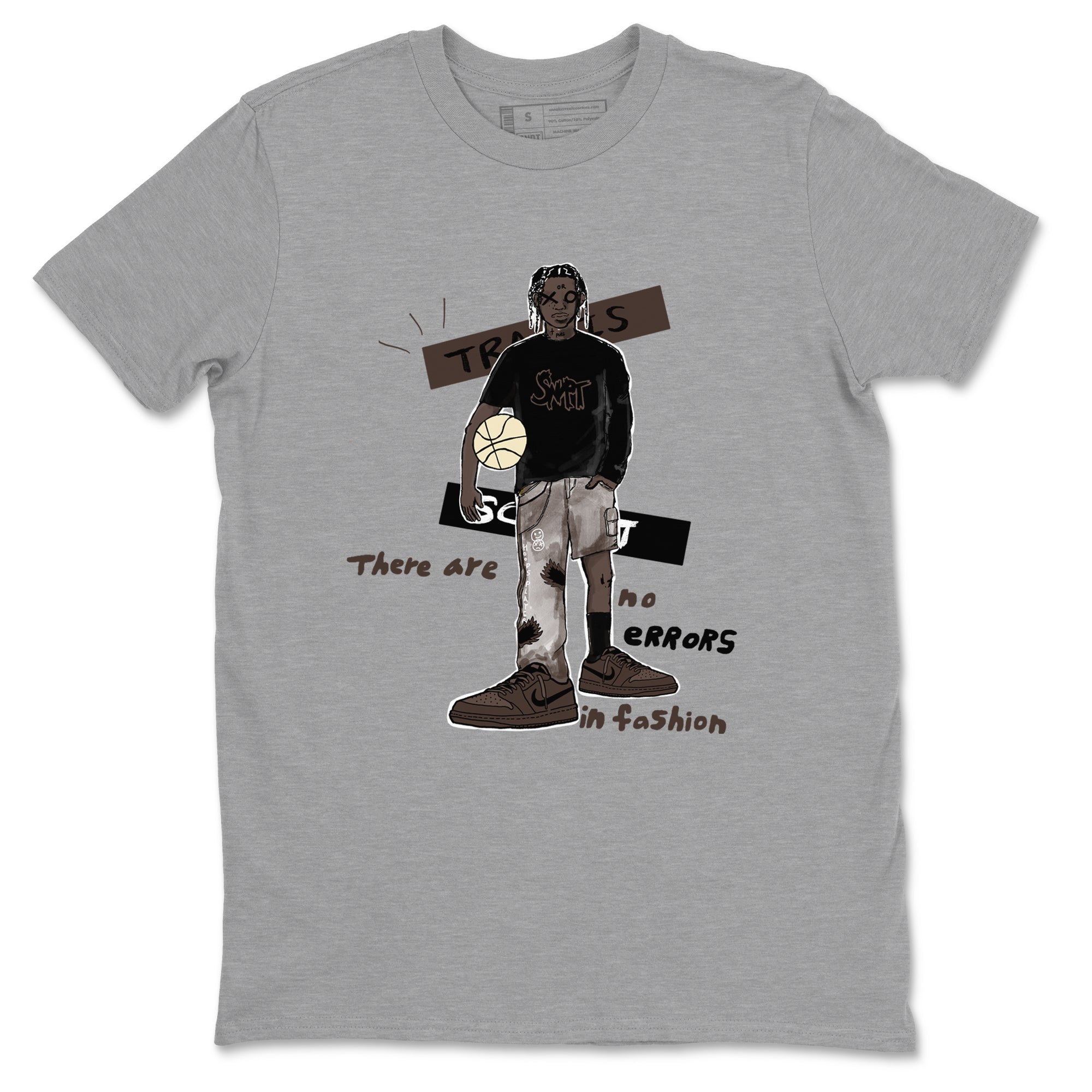 1s Travis Scott Velvet Brown shirts to match jordans No Errors In Fashion best t shirts to wear with jordans Travis Scott x Air Jordan 1 Low OG Velvet Brown match shoes to clothes SNRT Sneaker Tees unisex cotton Heather Grey 2 shirts
