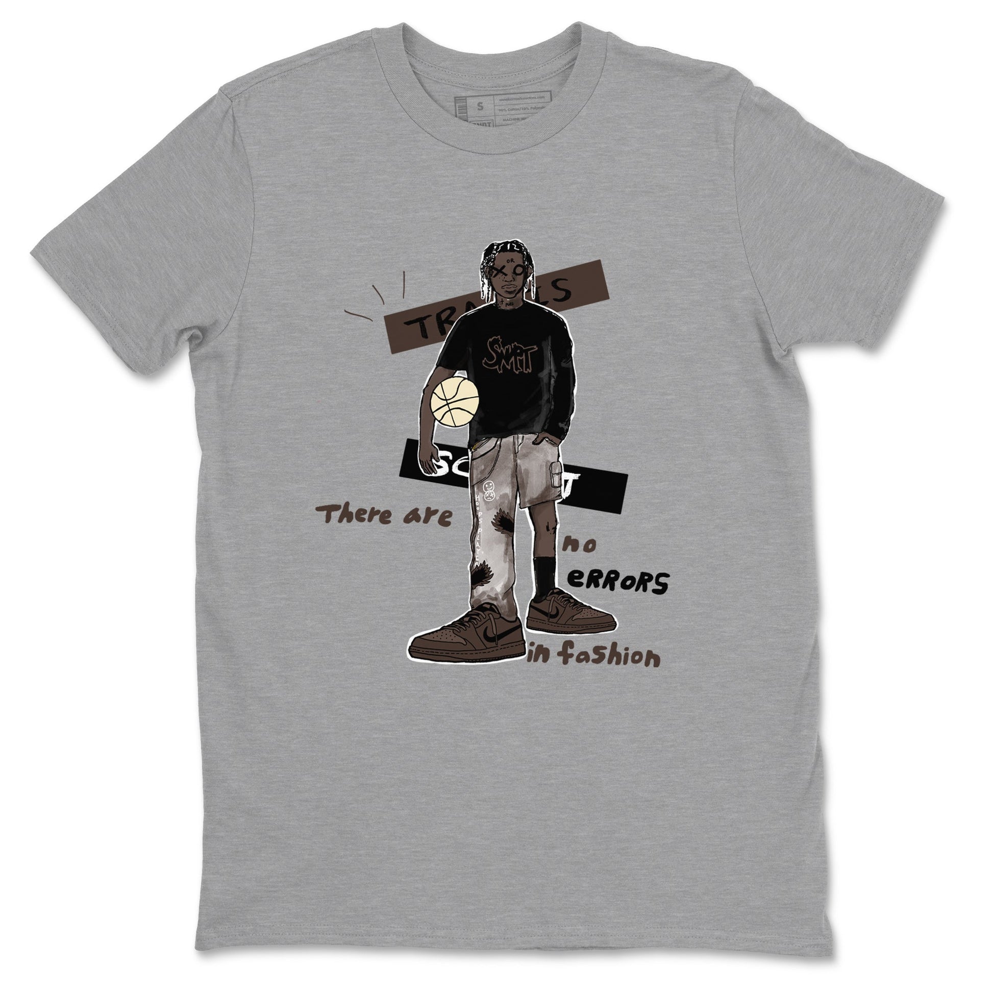 1s Travis Scott Velvet Brown shirts to match jordans No Errors In Fashion best t shirts to wear with jordans Travis Scott x Air Jordan 1 Low OG Velvet Brown match shoes to clothes SNRT Sneaker Tees unisex cotton Heather Grey 2 shirts