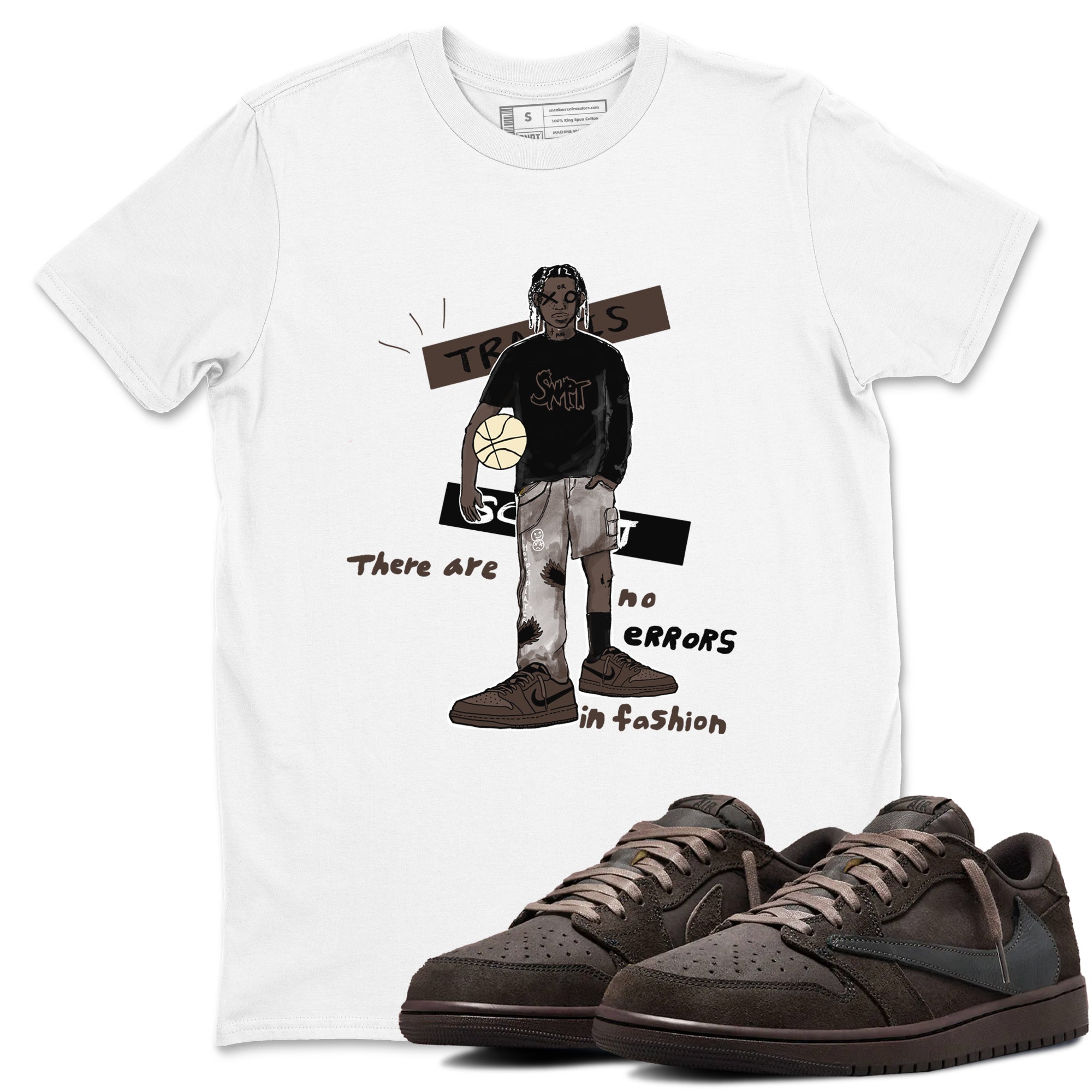 1s Travis Scott Velvet Brown shirts to match jordans No Errors In Fashion best t shirts to wear with jordans Travis Scott x Air Jordan 1 Low OG Velvet Brown match shoes to clothes SNRT Sneaker Tees unisex cotton White 1 shirts