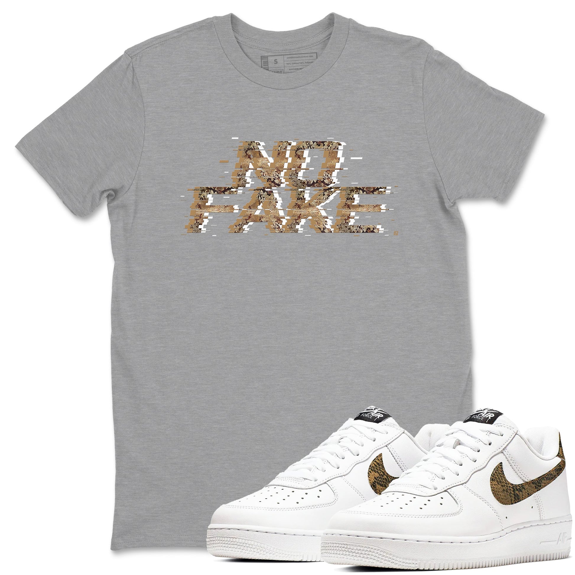 AF1 Ivory Snake shirt to match jordans No Fake Glitch sneaker tees Air Force 1 Ivory Snake SNRT Sneaker Release Tees unisex cotton Heather Grey 1 crew neck shirt