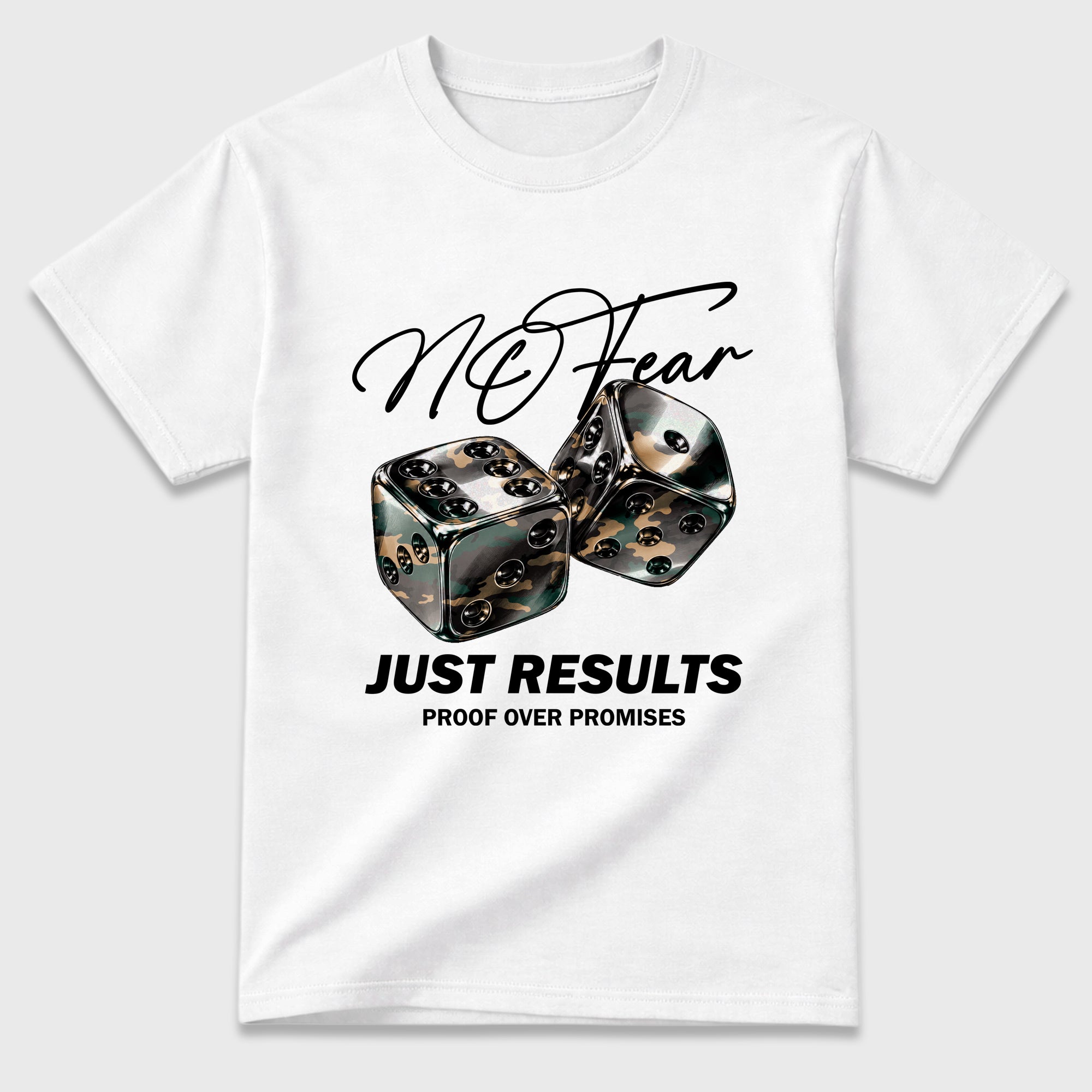 No Fear Graphic T-Shirt featuring original streetwear artwork designed to match the Air Foamposite Pro Green Camo. White 2 Graphic T-Shirt.
