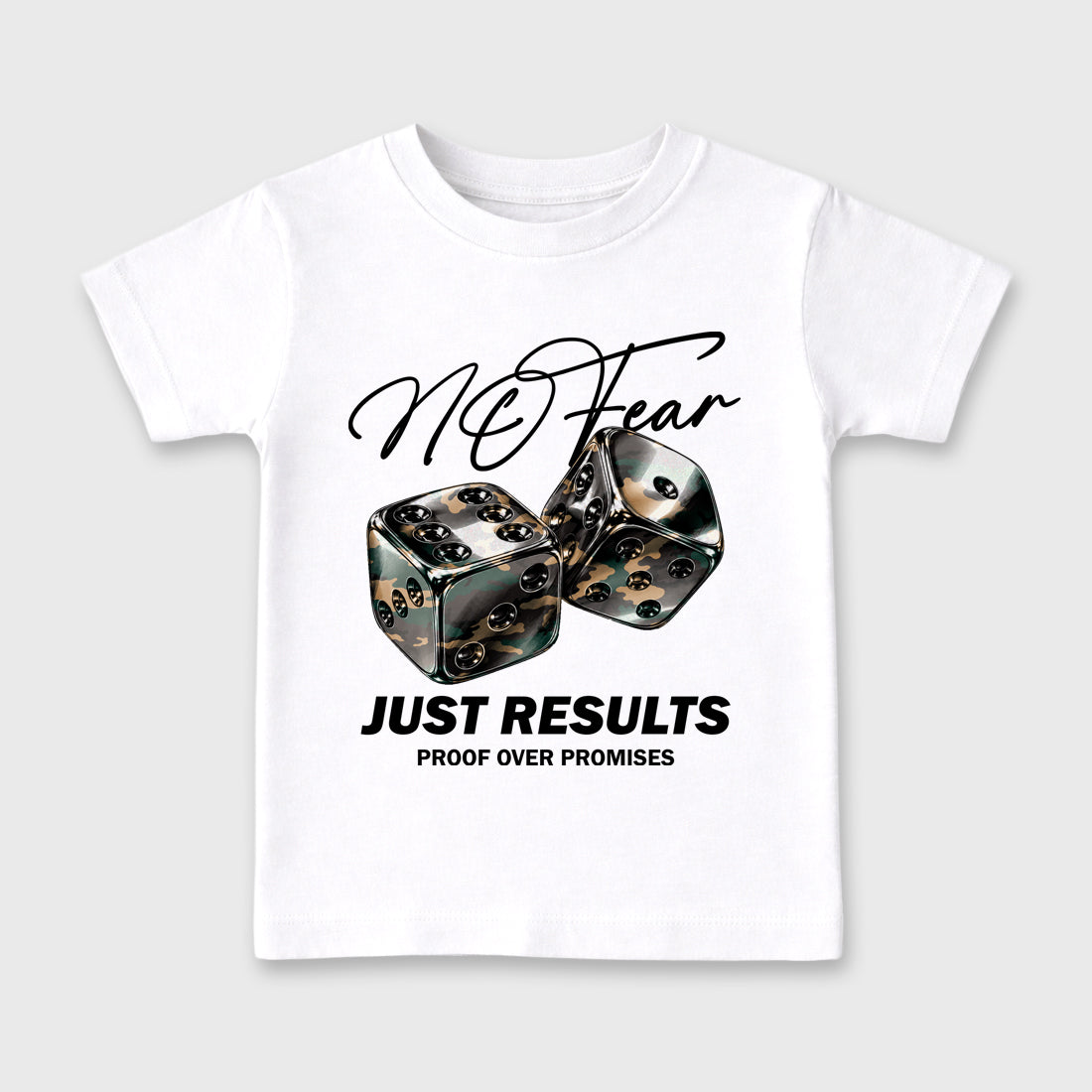 No Fear Baby & Kids Graphic T-Shirt featuring original artwork designed to match the Air Foamposite Pro Green Camo. White 2 Kids Graphic Tee.