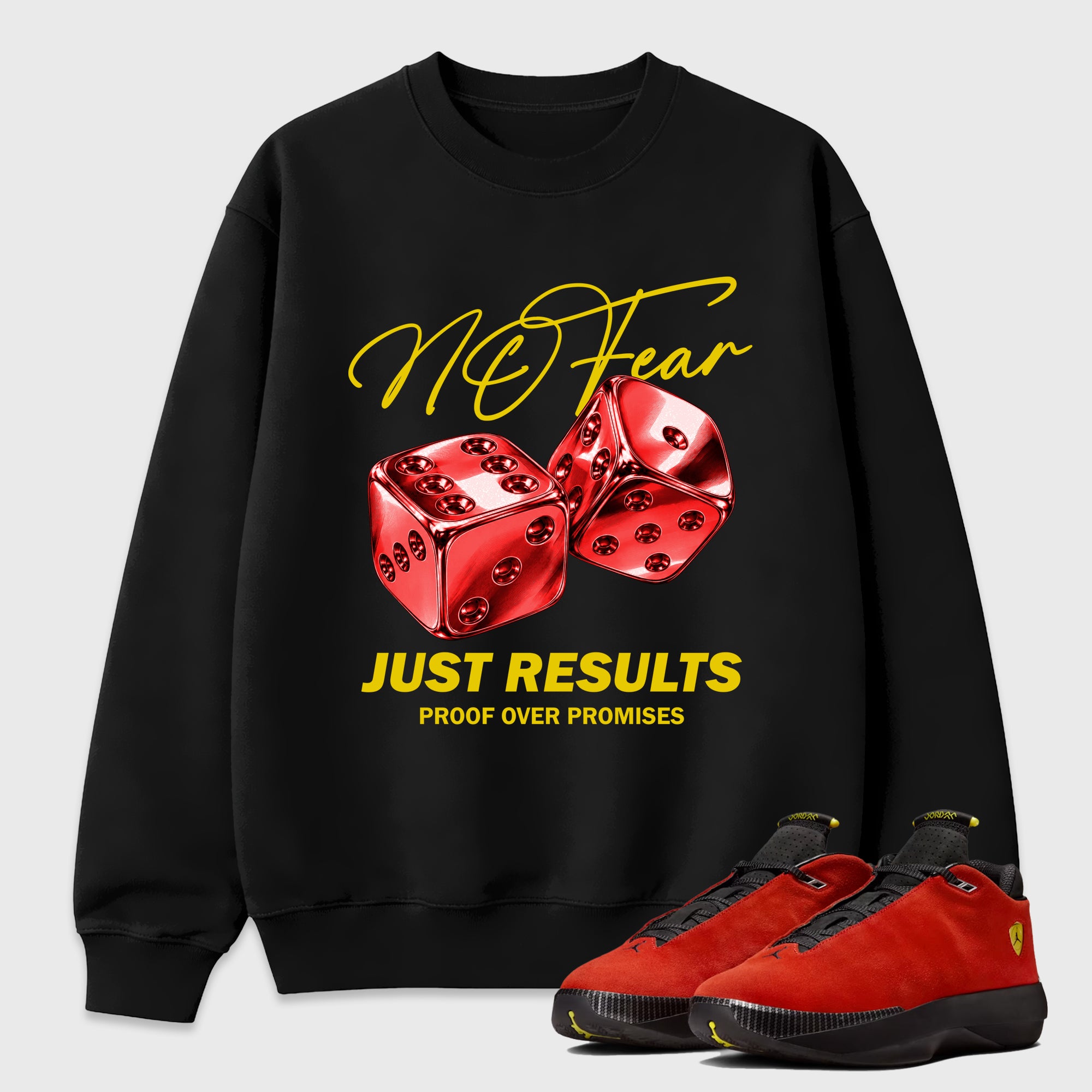 No Fear Graphic T-Shirt featuring original streetwear artwork designed to match the Air Jordan 14 Challenge Red. Black 1 Graphic Tee.