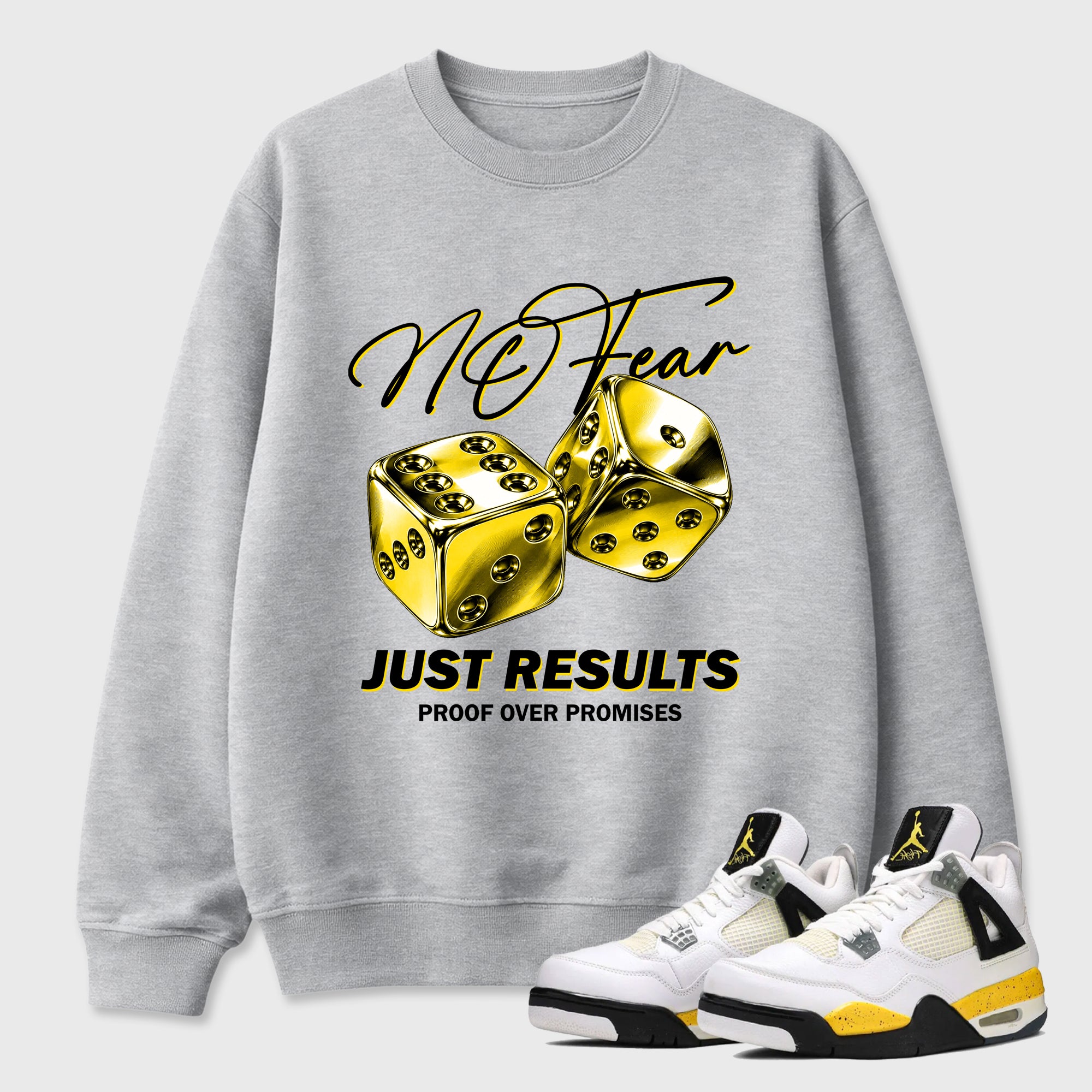 No Fear Graphic T-Shirt featuring original streetwear artwork designed to match the Air Jordan 4 Tour Yellow. Heather Grey 1 Graphic Tee.