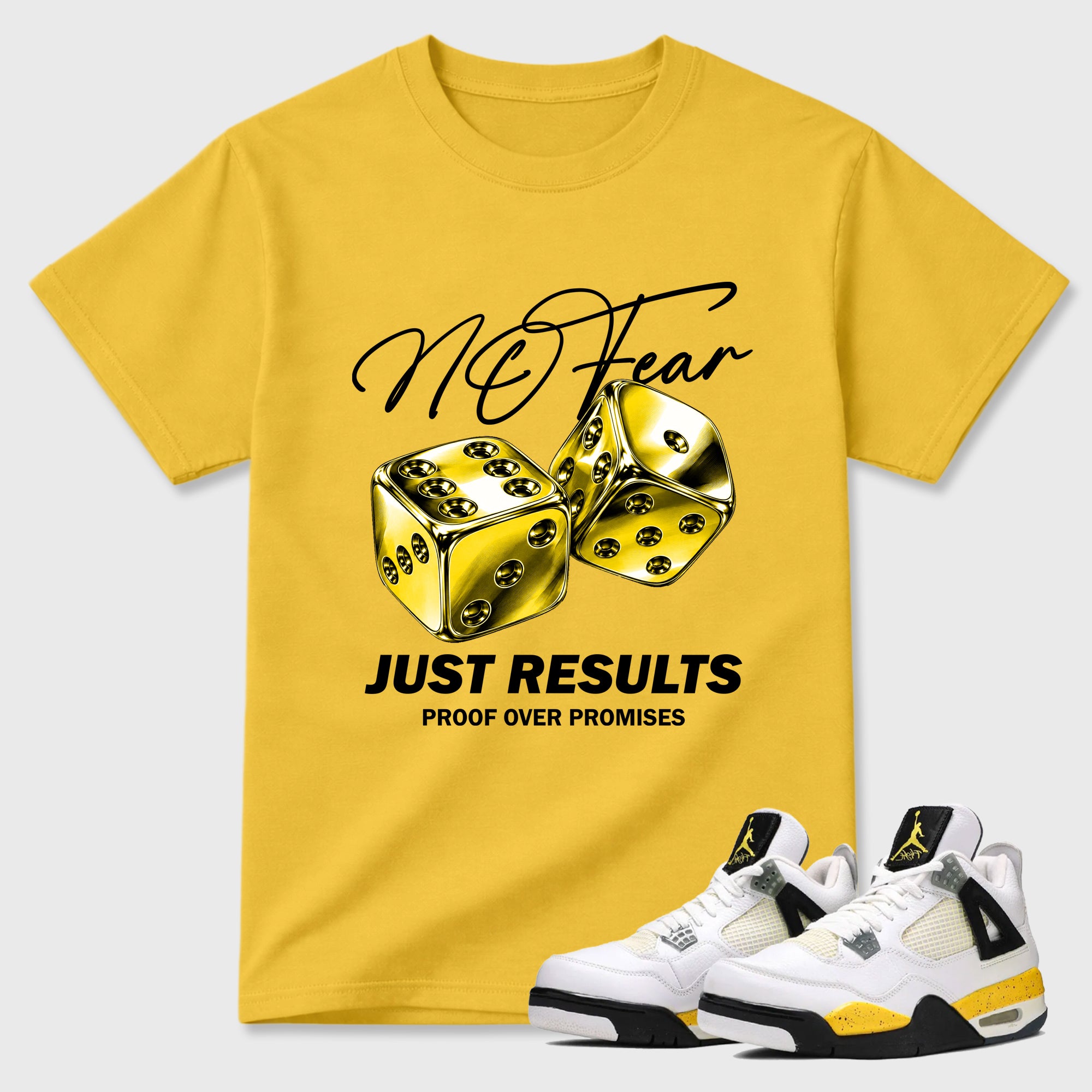 No Fear Graphic T-Shirt featuring original streetwear artwork designed to match the Air Jordan 4 Tour Yellow. Daisy 1 Graphic T-Shirt.