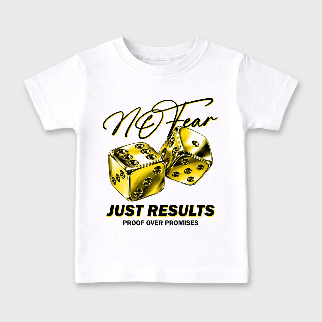 No Fear Baby & Kids Graphic T-Shirt featuring original artwork designed to match the Air Jordan 4 Tour Yellow. White 2 Kids Graphic Tee.