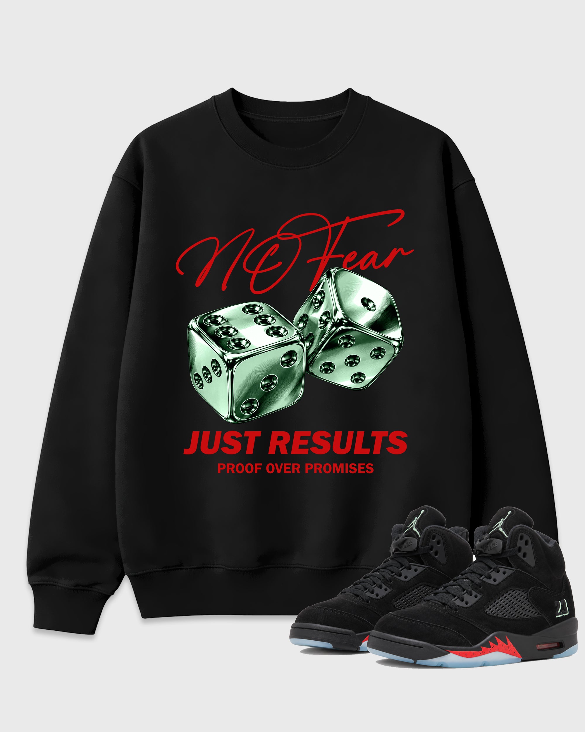 No Fear Graphic T-Shirt featuring original streetwear artwork designed to match the Air Jordan 5 Halloween. Black 1 Graphic Tee.