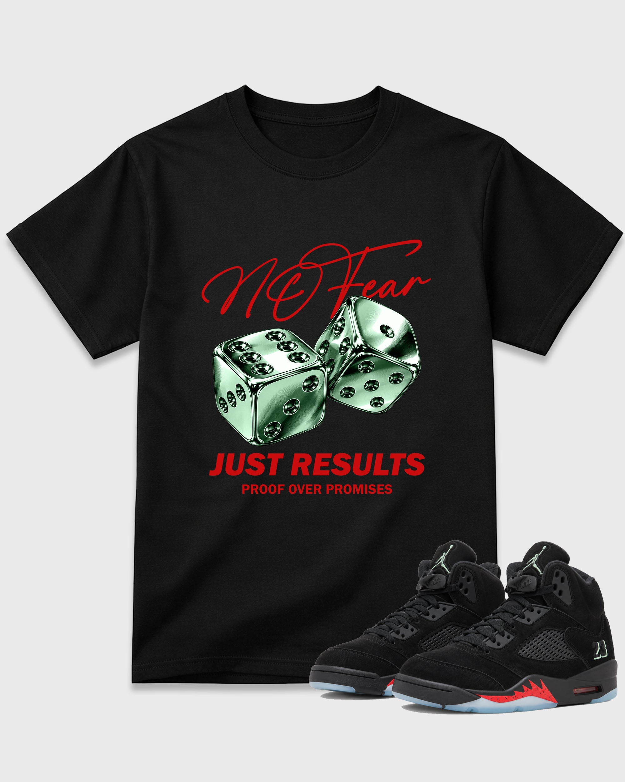 No Fear Graphic T-Shirt featuring original streetwear artwork designed to match the Air Jordan 5 Halloween. Black 1 Graphic T-Shirt.
