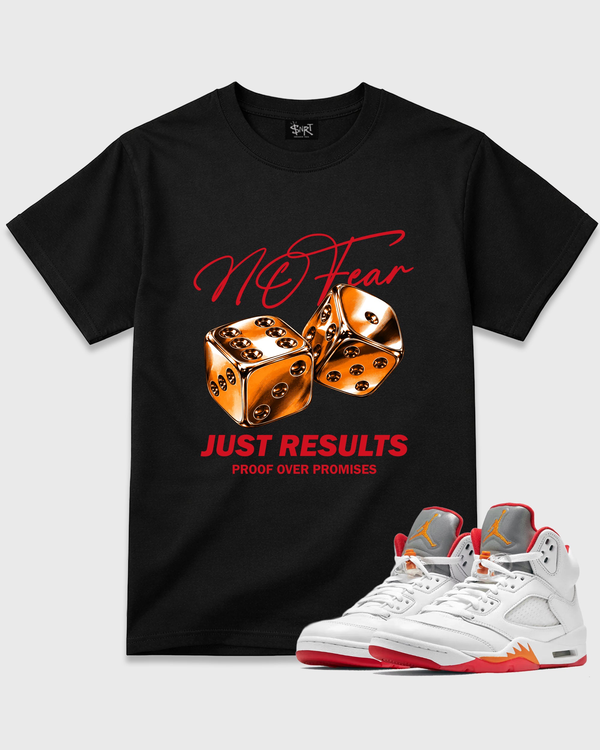 No Fear Graphic T-Shirt featuring original streetwear artwork designed to match the Air Jordan 5 Sunset. Black 1 Graphic T-Shirt.