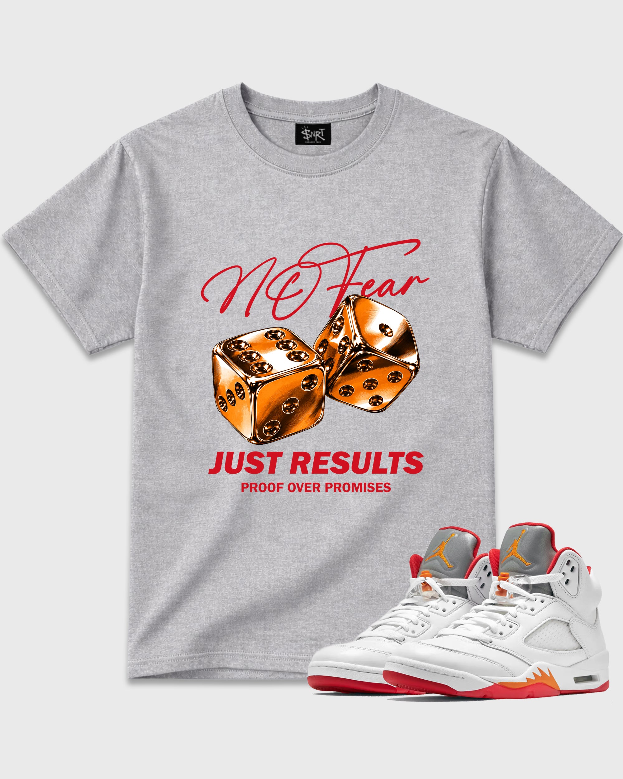 No Fear Graphic T-Shirt featuring original streetwear artwork designed to match the Air Jordan 5 Sunset. Heather Grey 1 Graphic T-Shirt.