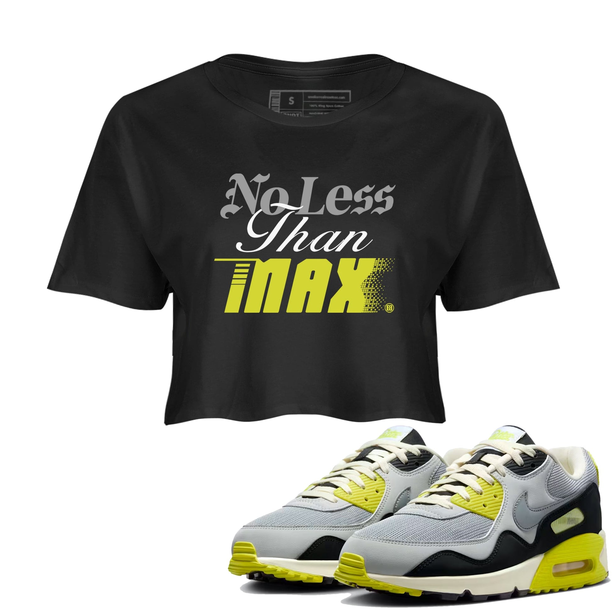 No Less Than Max womens crop tee made to vibe with the Air Max 90 Cyber sneakers — the perfect match in Black 1.
