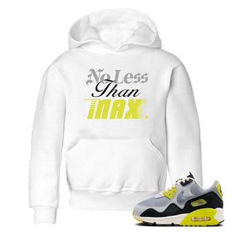 No Less Than Max baby and kids t-shirt crafted for little sneakerheads to shine with the Air Max 90 Cyber sneakers, displayed in White 1.