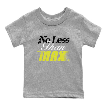 No Less Than Max baby and kids t-shirt crafted for little sneakerheads to shine with the Air Max 90 Cyber sneakers, displayed in Heather Grey 2.