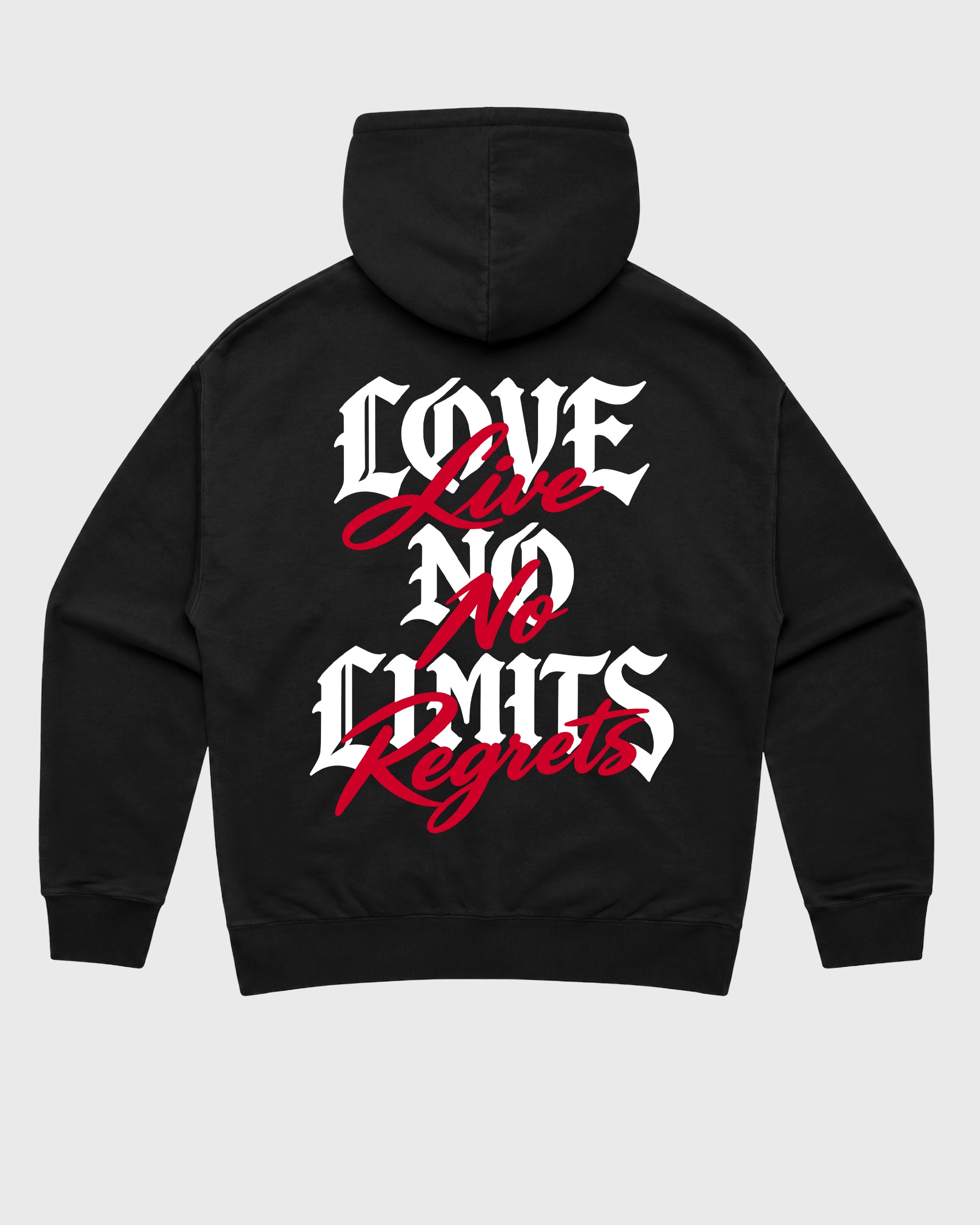 No Limits Black Graphic Hoodie - 3, a graphic sneaker hoodie styled around Air Force 1 "Nightmare" Black and Gym Redsneakers for a relaxed streetwear and sneaker look.