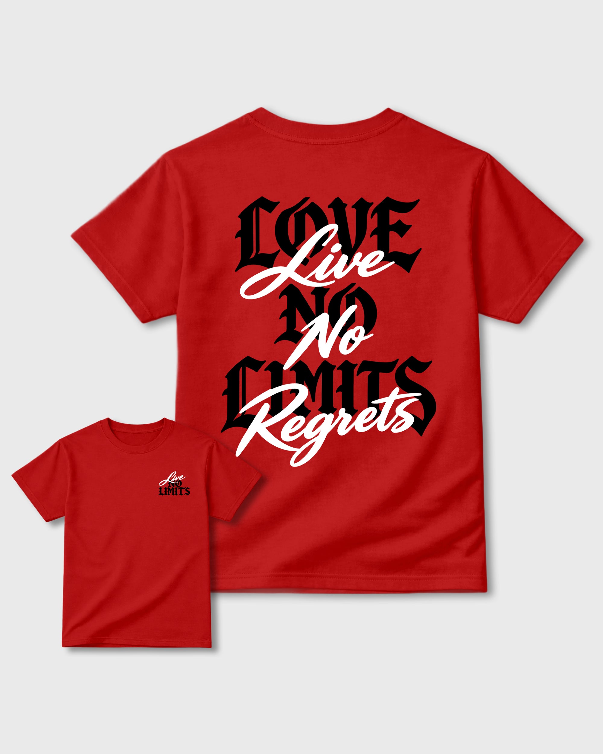 No Limits Red Graphic T-Shirt - 3, sneaker matching shirt designed to pair with Air Force 1 "Nightmare" Black and Gym Redsneakers for a coordinated streetwear outfit.
