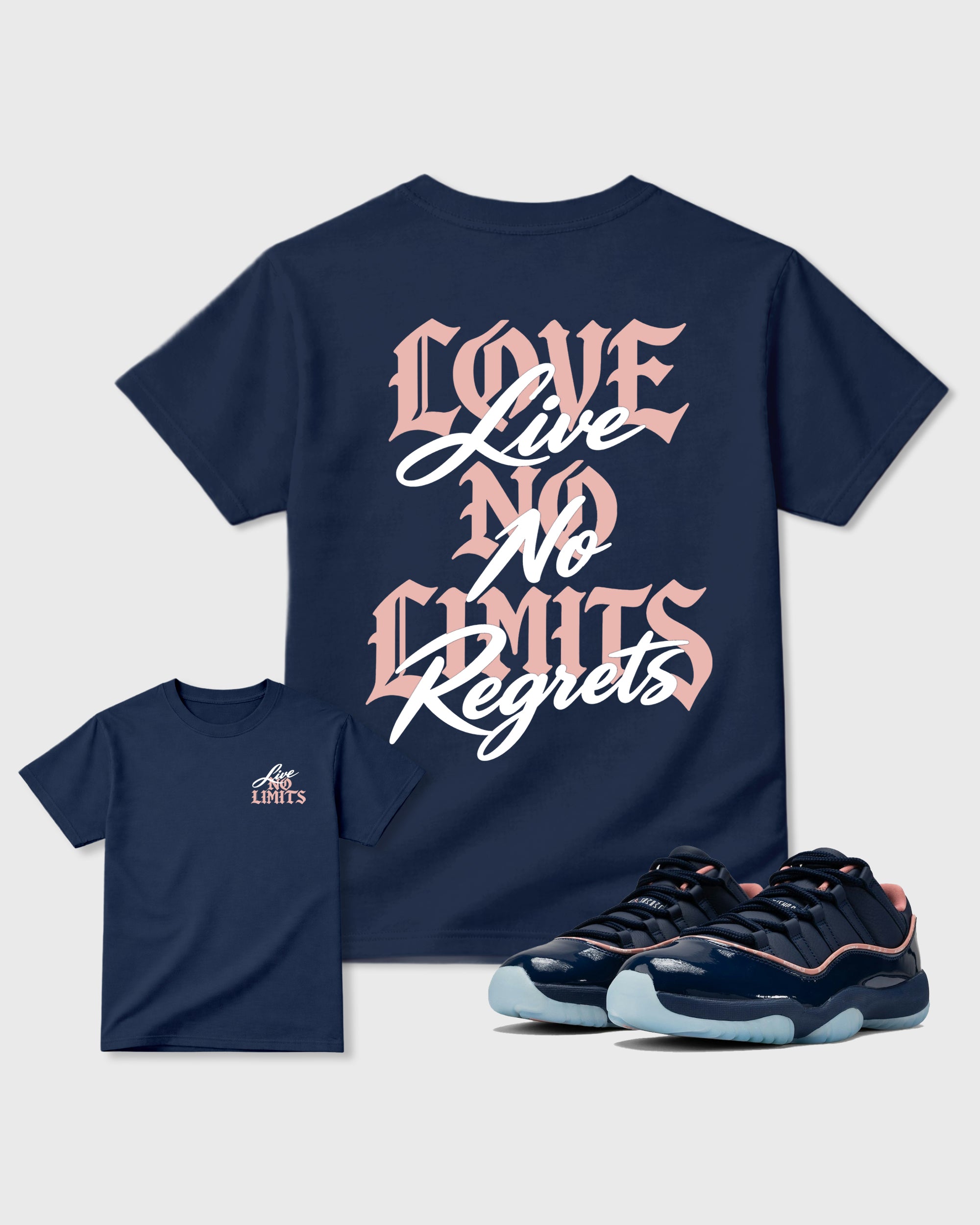 No Limits Navy Graphic T-Shirt - 1, sneaker matching tee designed to match APB X Air Jordan 11 Low "Made For Locals" sneakers for a coordinated sneaker outfit.