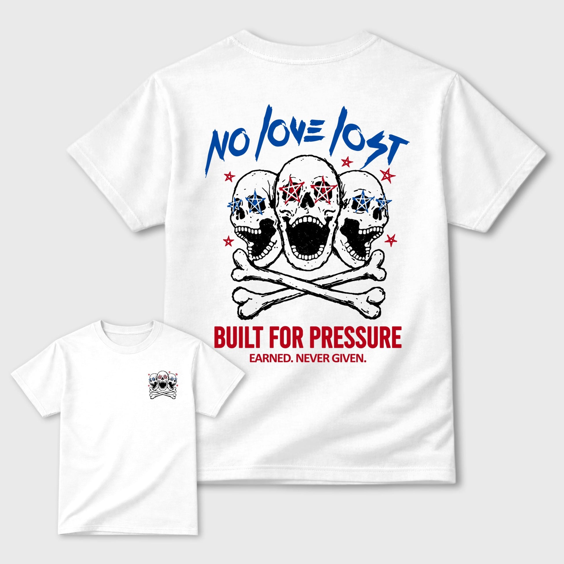 No Love Lost sneaker match t-shirt styled to complete your fit with the Air Jordan 1 Union x Fragment sneakers, shown in White.