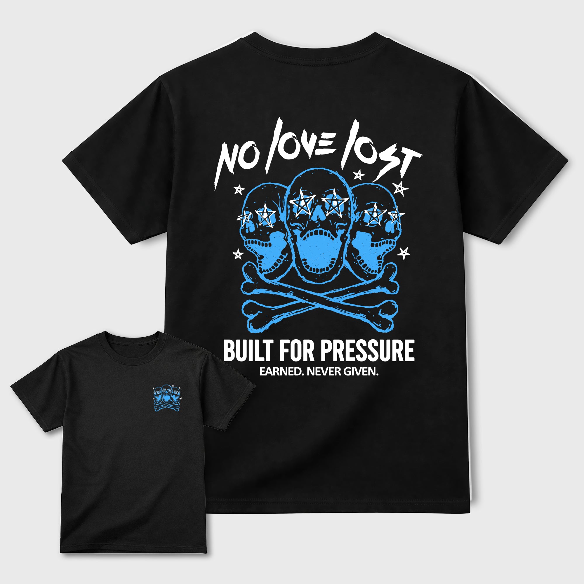 No Love Lost sneaker match t-shirt styled to complete your fit with the sneakers, front and Back Graphic Tee, shown in Black.