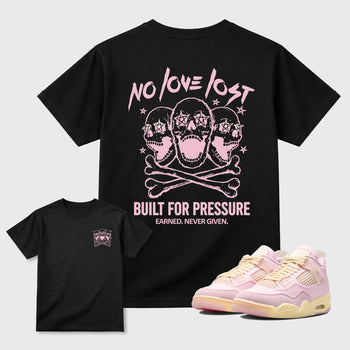 No Love Lost graphic t-shirt, Double side styled graphic shirts to complete your fit with the 4s Iced Carmine sneakers, shown in Black.