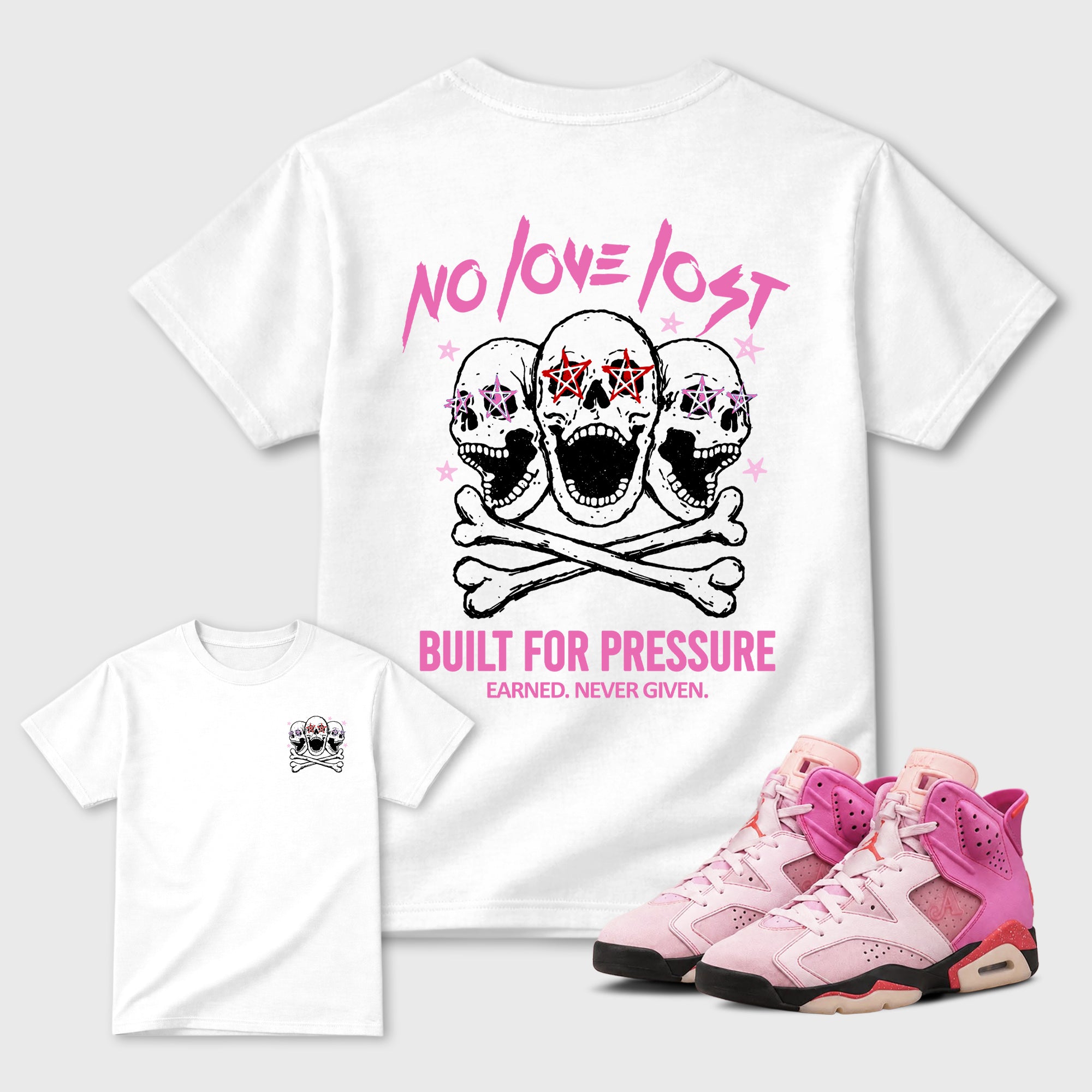 No Love Lost Graphic T-Shirt featuring original streetwear artwork designed to match the . White Graphic T-Shirt.