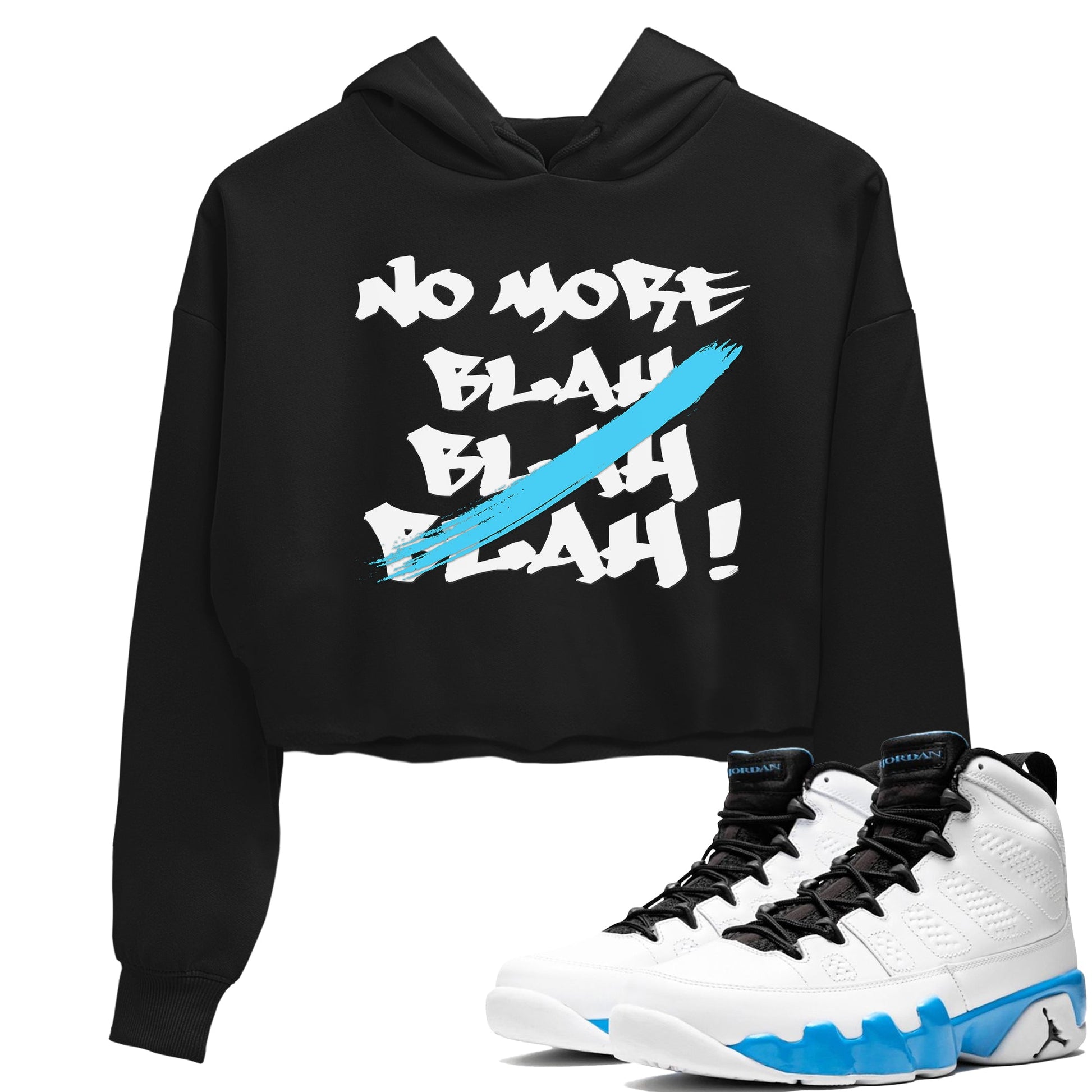 9s Powder Blue shirt to match jordans No More Blah sneaker tees Air Jordan 9 Powder Blue SNRT Sneaker Release Tees Black 1 crop length shirt