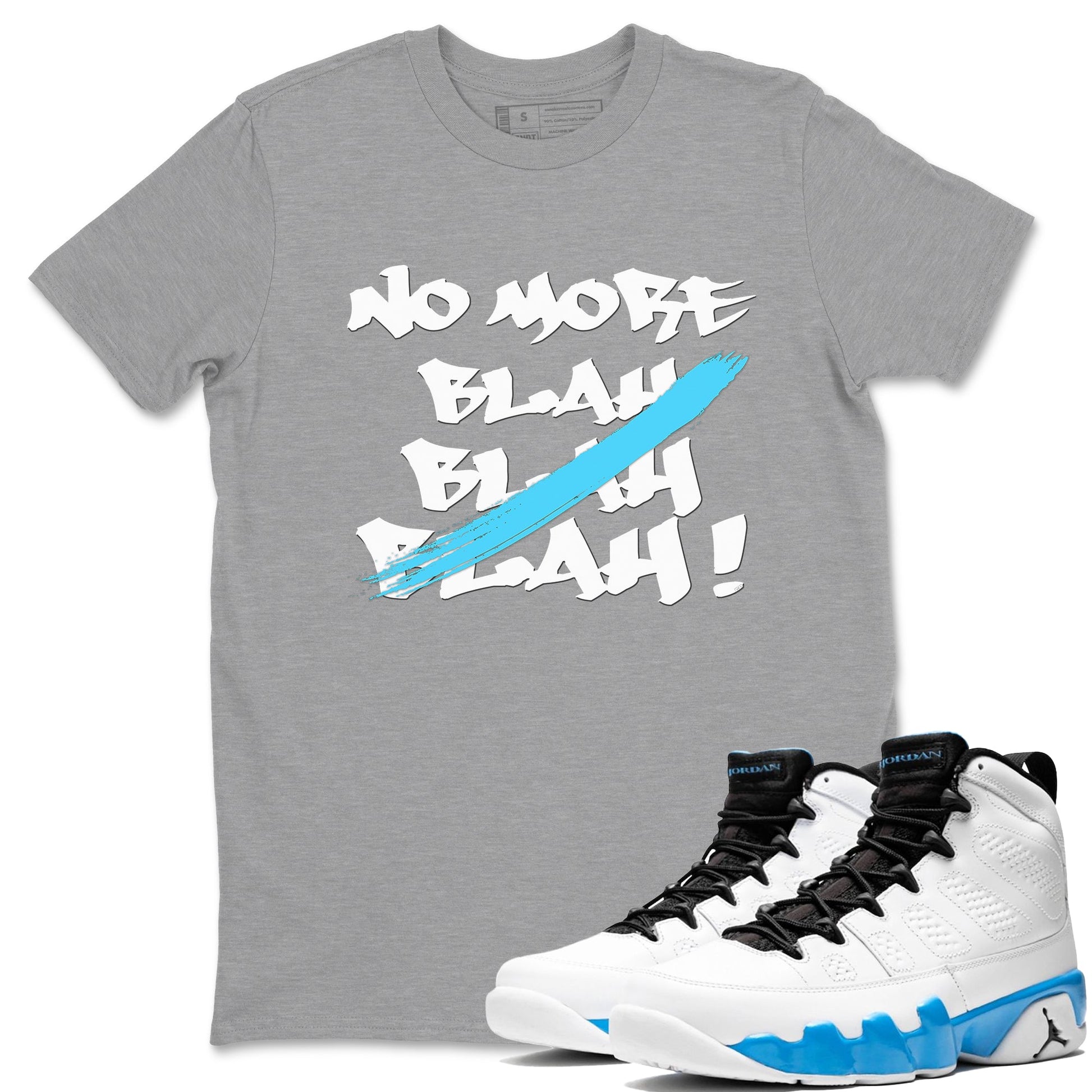 9s Powder Blue shirt to match jordans No More Blah sneaker tees Air Jordan 9 Powder Blue SNRT Sneaker Release Tees unisex cotton Heather Grey 1 crew neck shirt