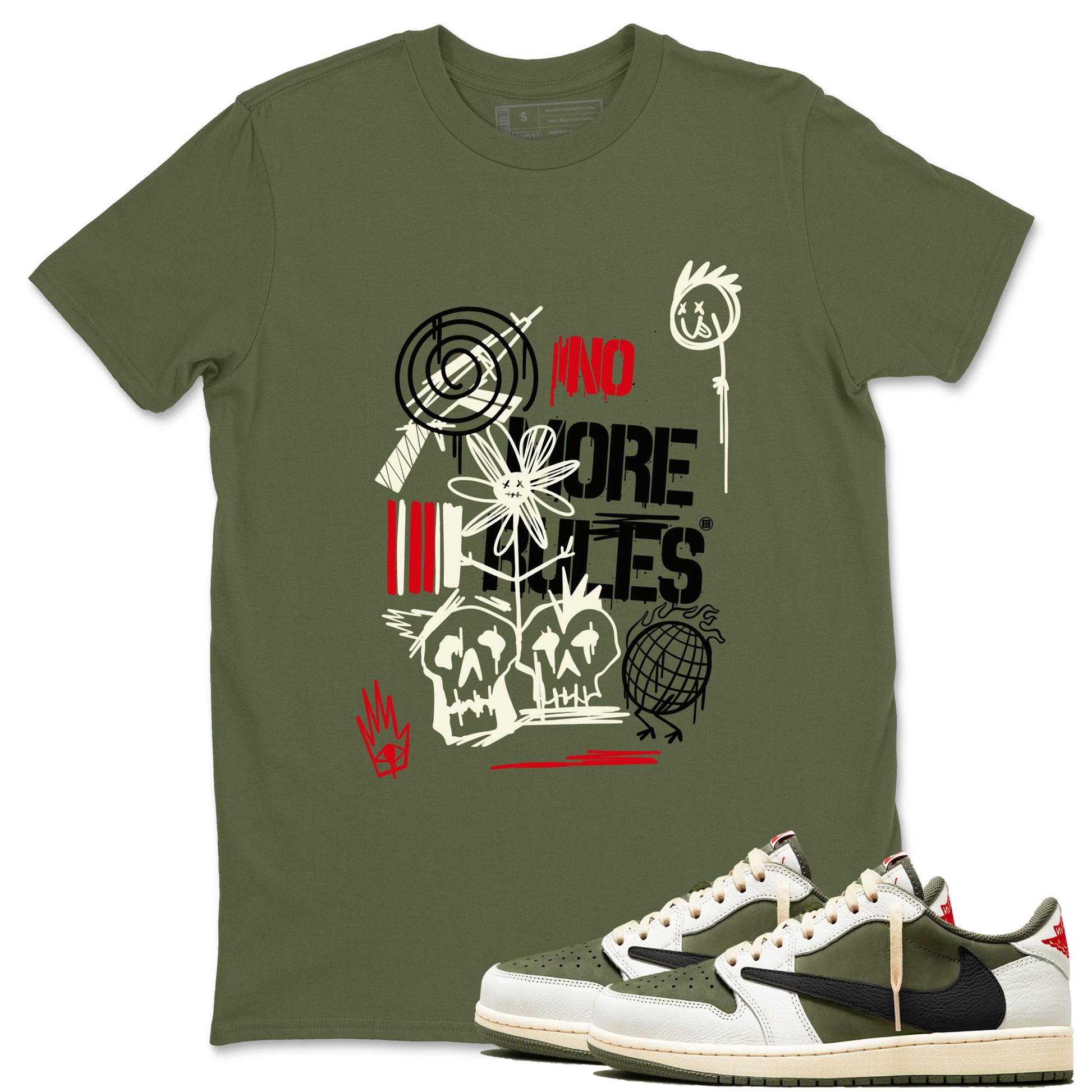 Air Jordan 1 x Travis Scott x Medium Olive shirts to match jordans No More Rules sneaker match tees Air Jordan 1 Travis Scott Medium Olive SNRT Sneaker Tees streetwear brand