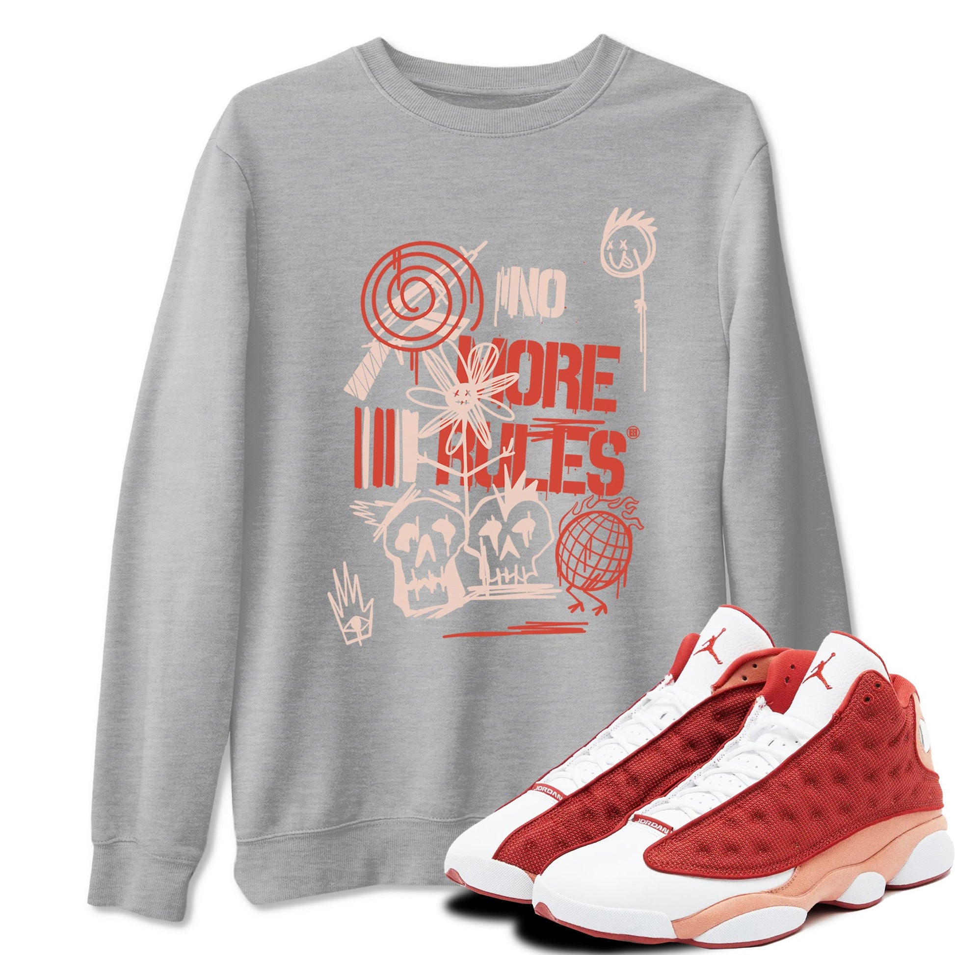 Air Jordan 13 Dune Red shirts to match jordans No More Rules sneaker match tees Air Jordan 13 Dune Red SNRT Sneaker Tees streetwear brand Heather Grey 1 unisex cotton tee