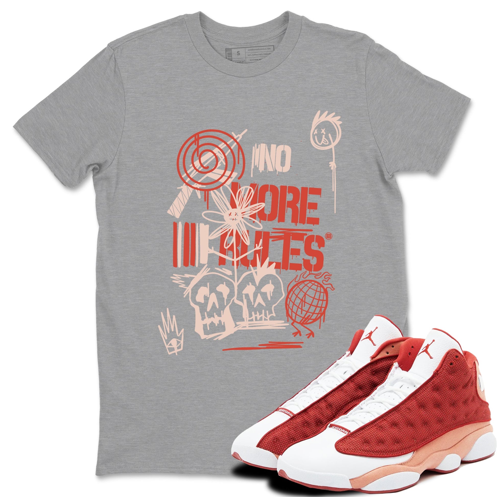 Air Jordan 13 Dune Red shirts to match jordans No More Rules sneaker match tees Air Jordan 13 Dune Red SNRT Sneaker Tees streetwear brand Heather Grey 1 unisex cotton tee