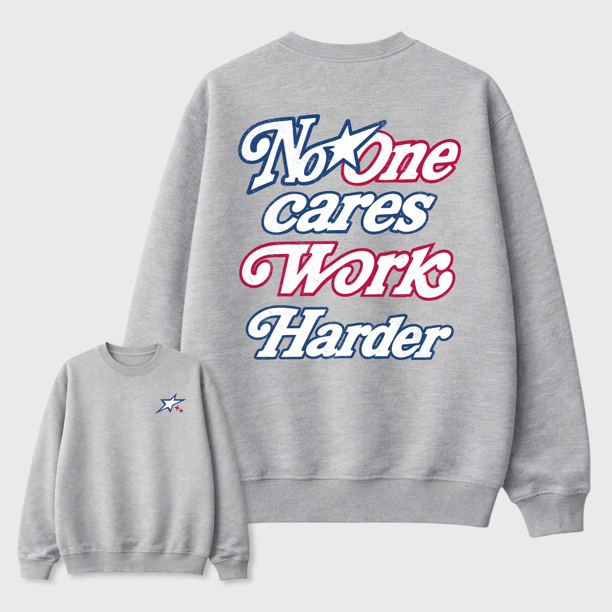 No One Cares Work Harder Graphic T-Shirt featuring original streetwear artwork designed to match the . Heather Grey Graphic Tee.