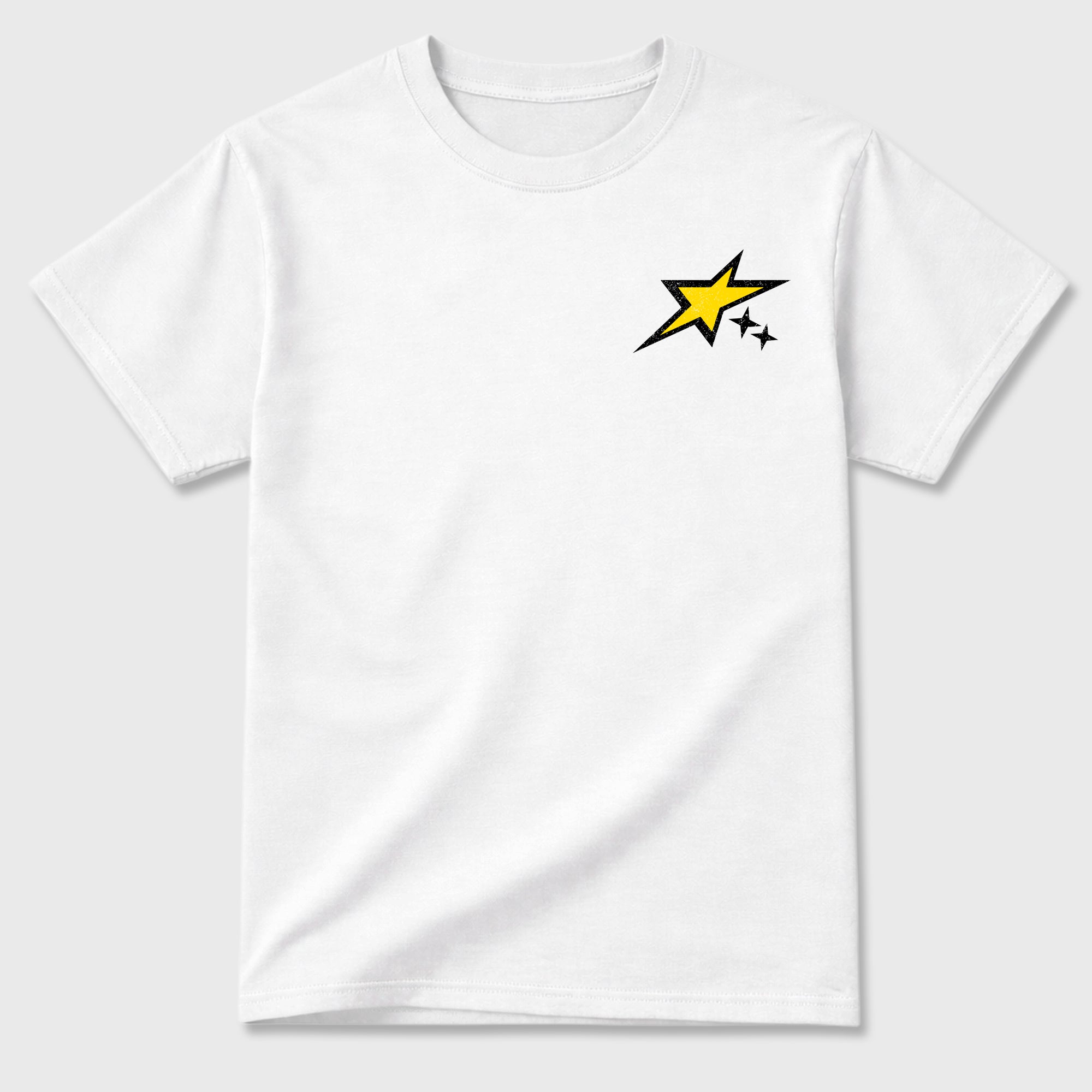 No One Cares Work Harder Graphic T-Shirt featuring original streetwear artwork designed to complement the bold Tour Yellow and Dark Blue Grey accents of the Air Jordan 4 Tour Yellow. White Graphic T-Shirt.