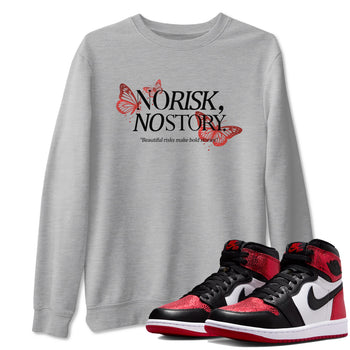 No Risk No Story sneaker match t-shirt styled to complete your fit with the Air Jordan 1 Ruby sneakers, shown in Heather Grey 1.