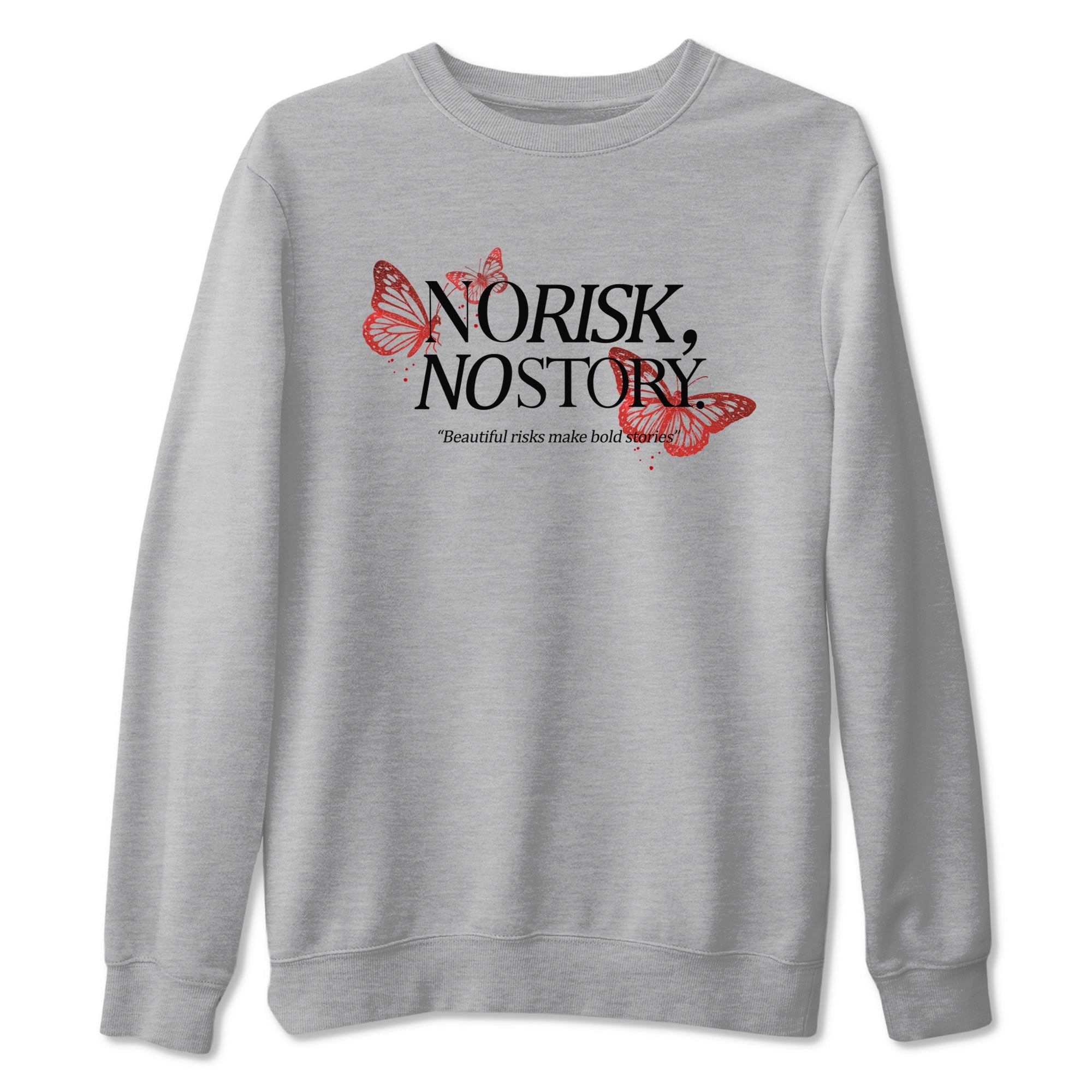 No Risk No Story sneaker match t-shirt styled to complete your fit with the Air Jordan 1 Ruby sneakers, shown in Heather Grey 2.