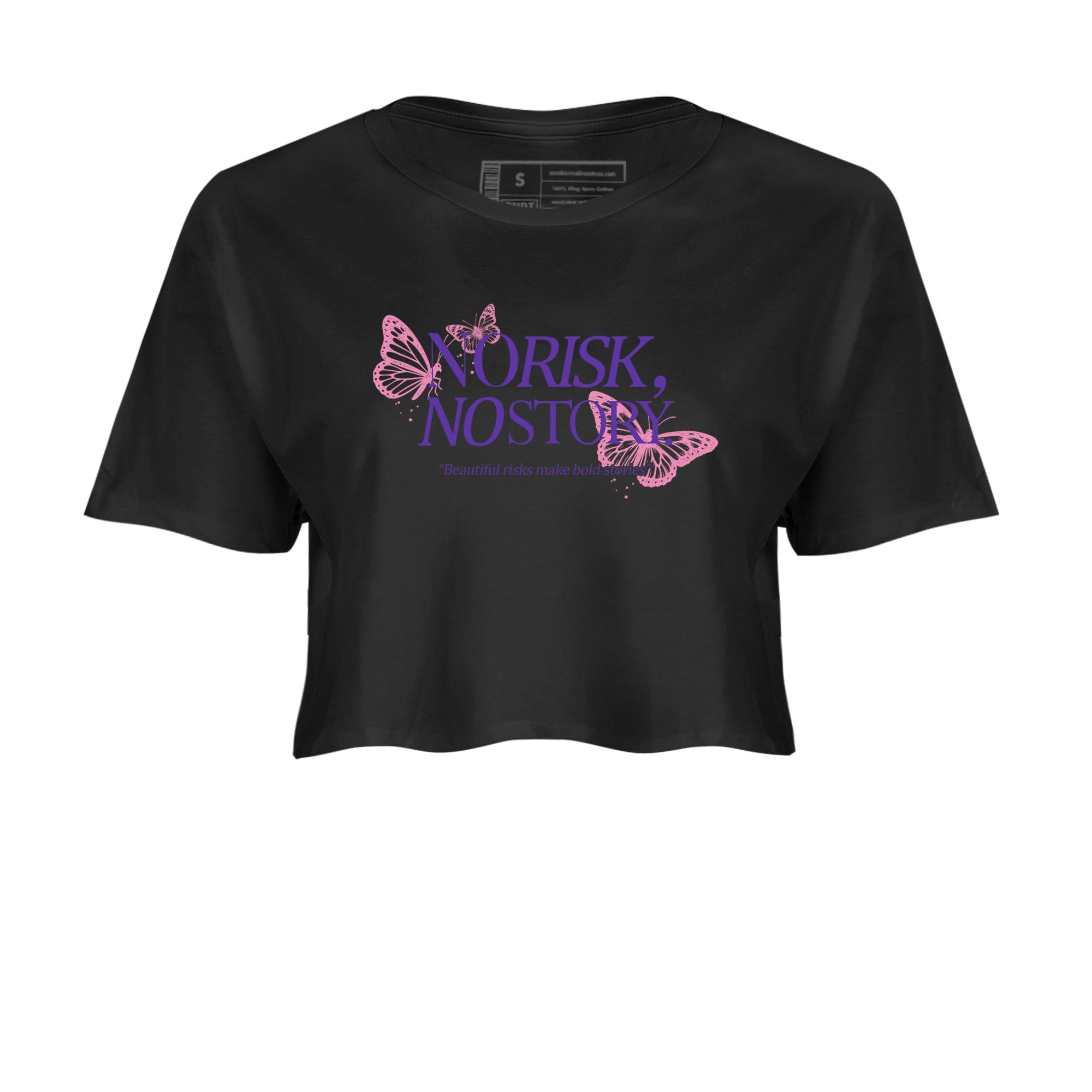 Sneaker match tees – Sneaker Tees To Match Air Jordan 11 Canyon Purple Shoes – No Risk No Story Crop T-Shirt Black 2