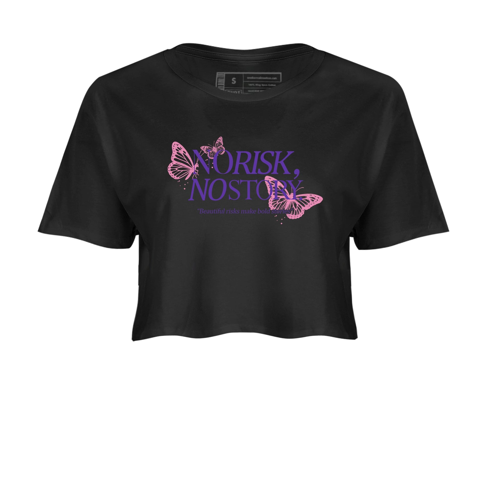 Sneaker match tees – Sneaker Tees To Match Air Jordan 11 Canyon Purple Shoes – No Risk No Story Crop T-Shirt Black 2