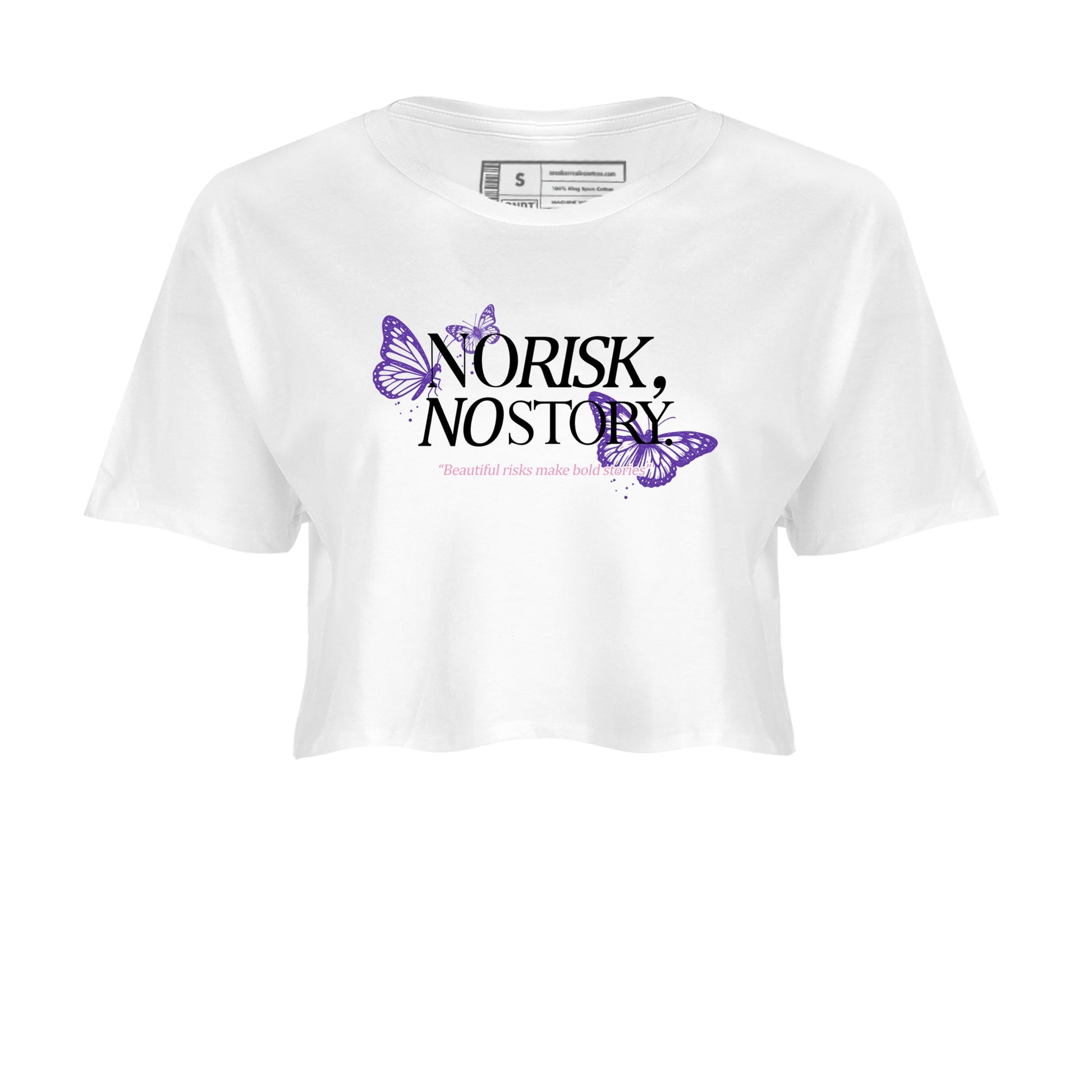 Sneaker match tees – Sneaker Tees To Match Air Jordan 11 Canyon Purple Shoes – No Risk No Story Crop T-Shirt White 2