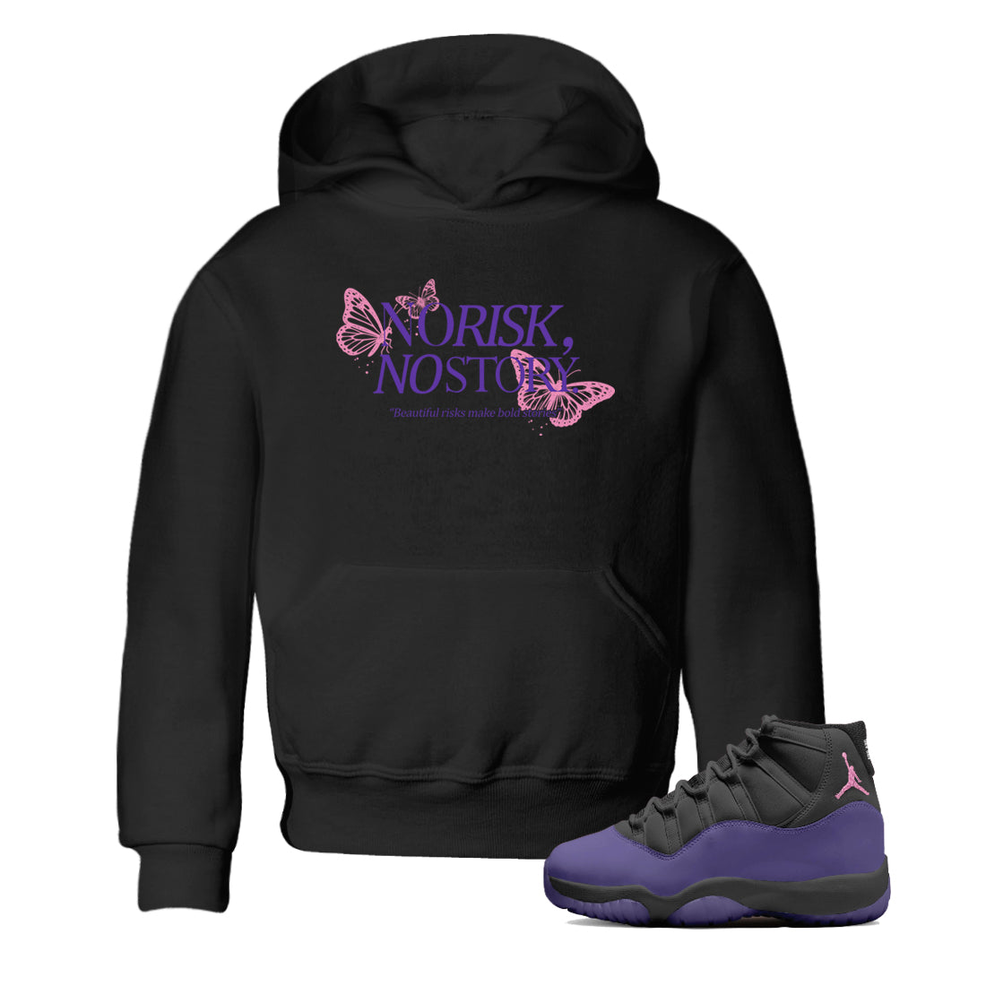 Sneaker match tees – Sneaker Tees To Match Air Jordan 11 Canyon Purple Shoes – No Risk No Story Kids T-Shirt Black 1