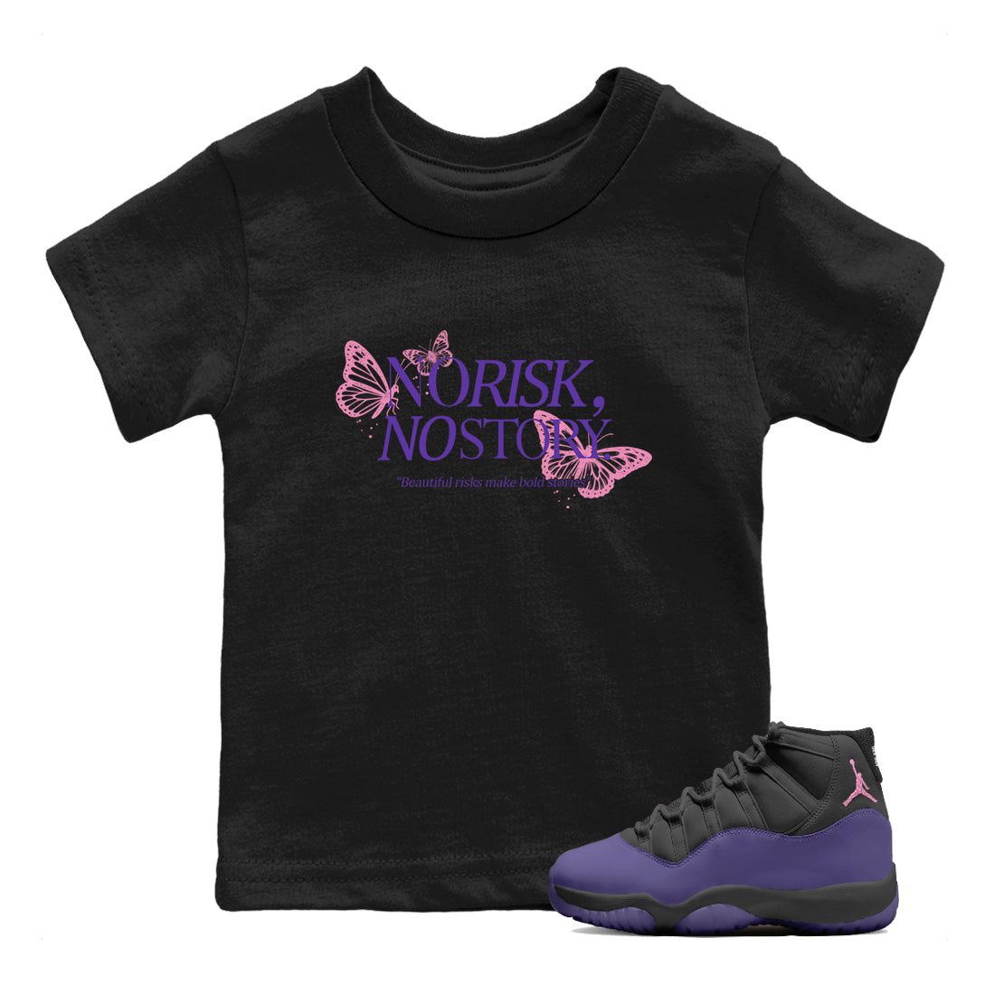 Sneaker match tees – Sneaker Tees To Match Air Jordan 11 Canyon Purple Shoes – No Risk No Story Kids T-Shirt Black 1