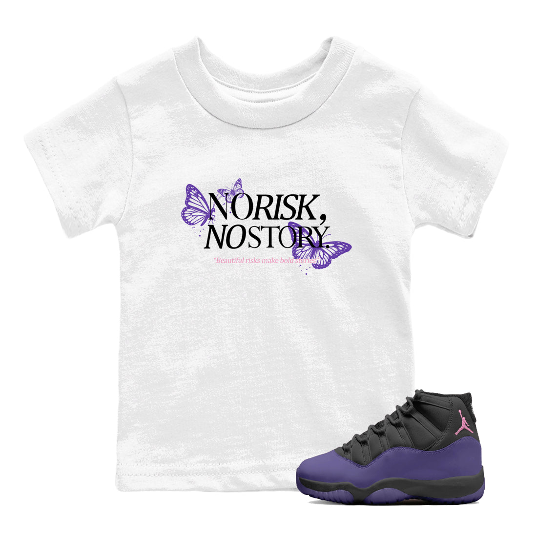 Sneaker match tees – Sneaker Tees To Match Air Jordan 11 Canyon Purple Shoes – No Risk No Story Kids T-Shirt White 1