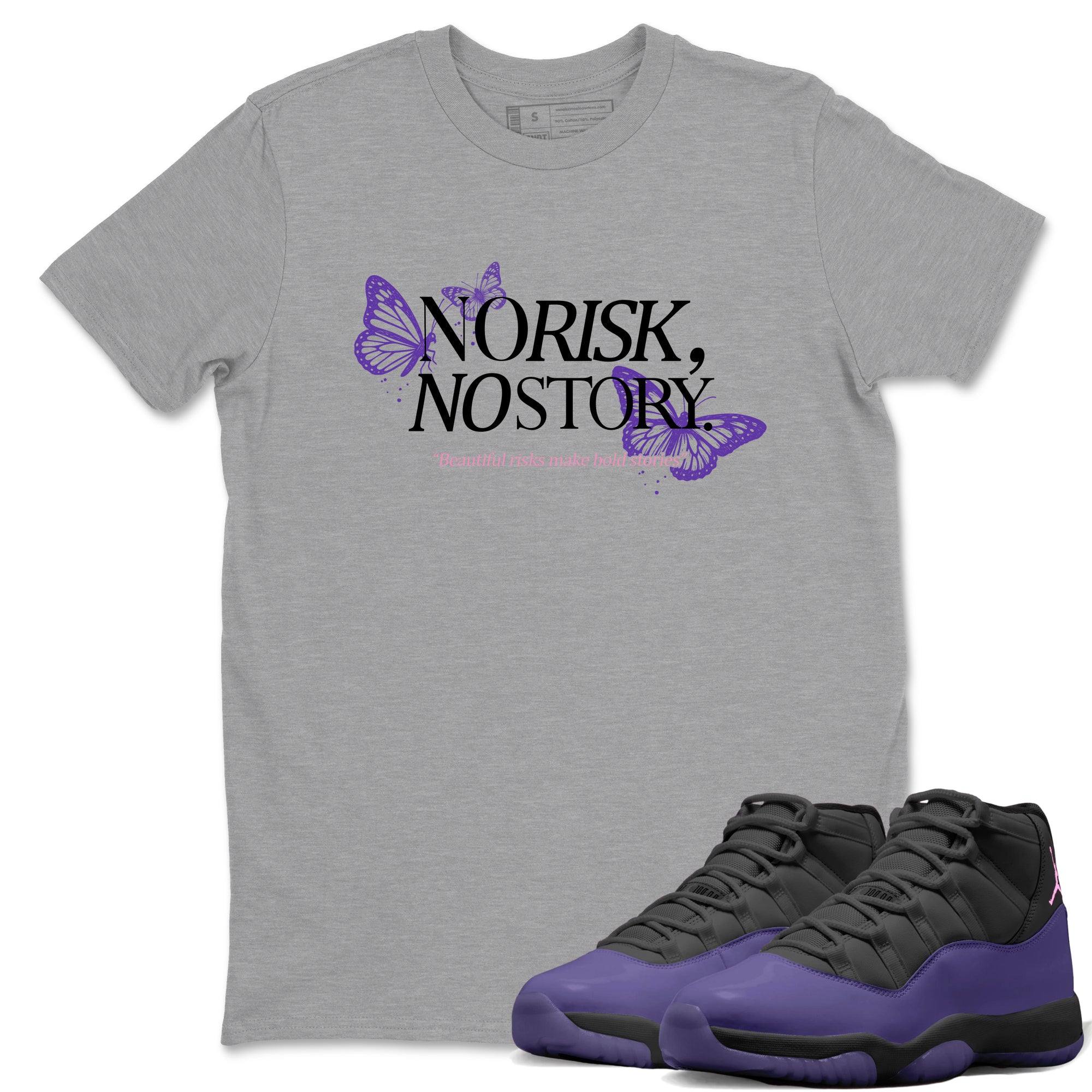 Sneaker match tees – Sneaker Tees To Match Air Jordan 11 Canyon Purple Shoes – No Risk No Story Tee Heather Grey 1