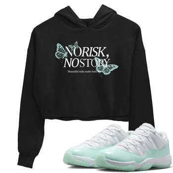 No Risk No Story womens crop tee made to vibe with the Air Jordan 11 Igloo sneakers — the perfect match in Black 1.