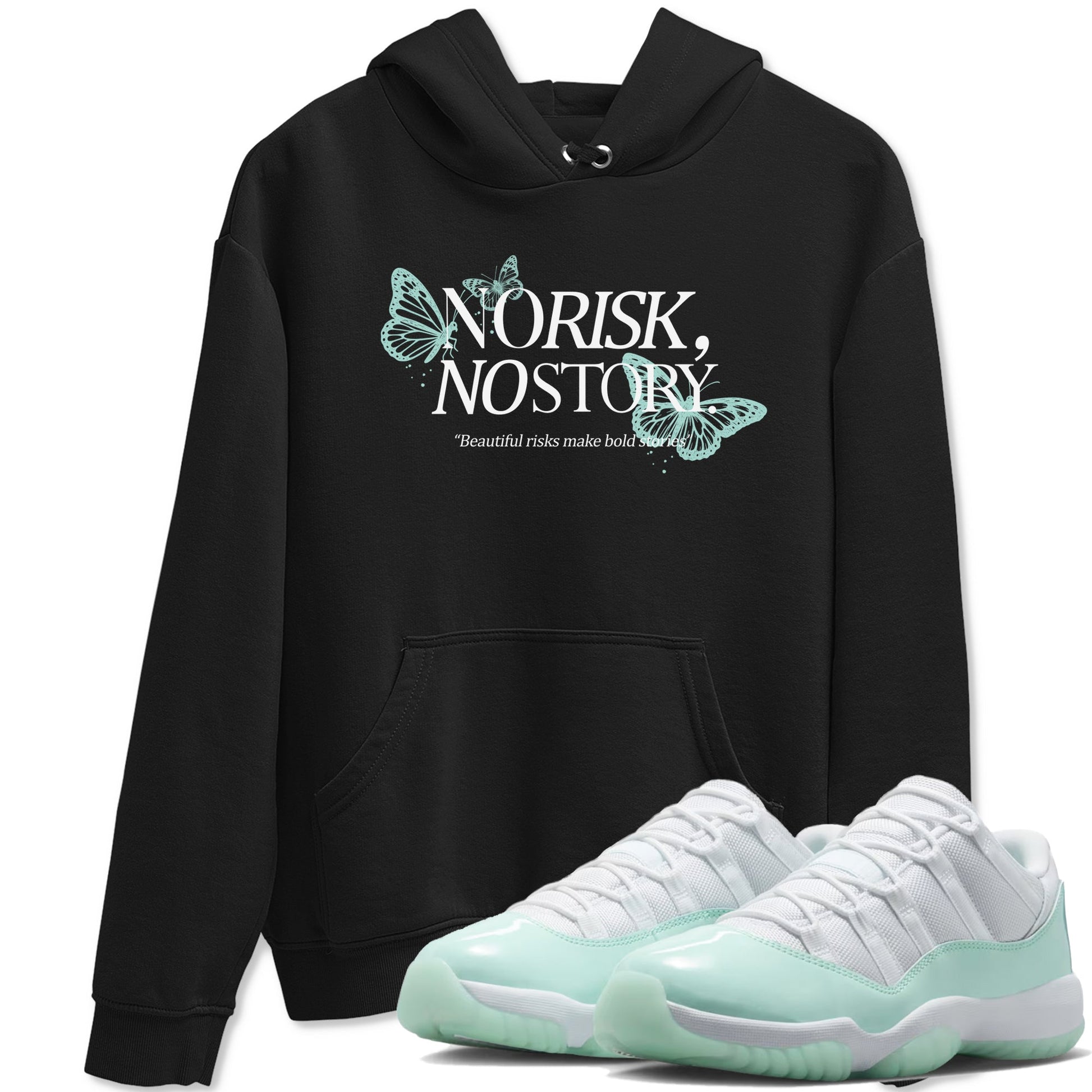 No Risk No Story sneaker match t-shirt styled to complete your fit with the Air Jordan 11 Igloo sneakers, shown in Black 1.